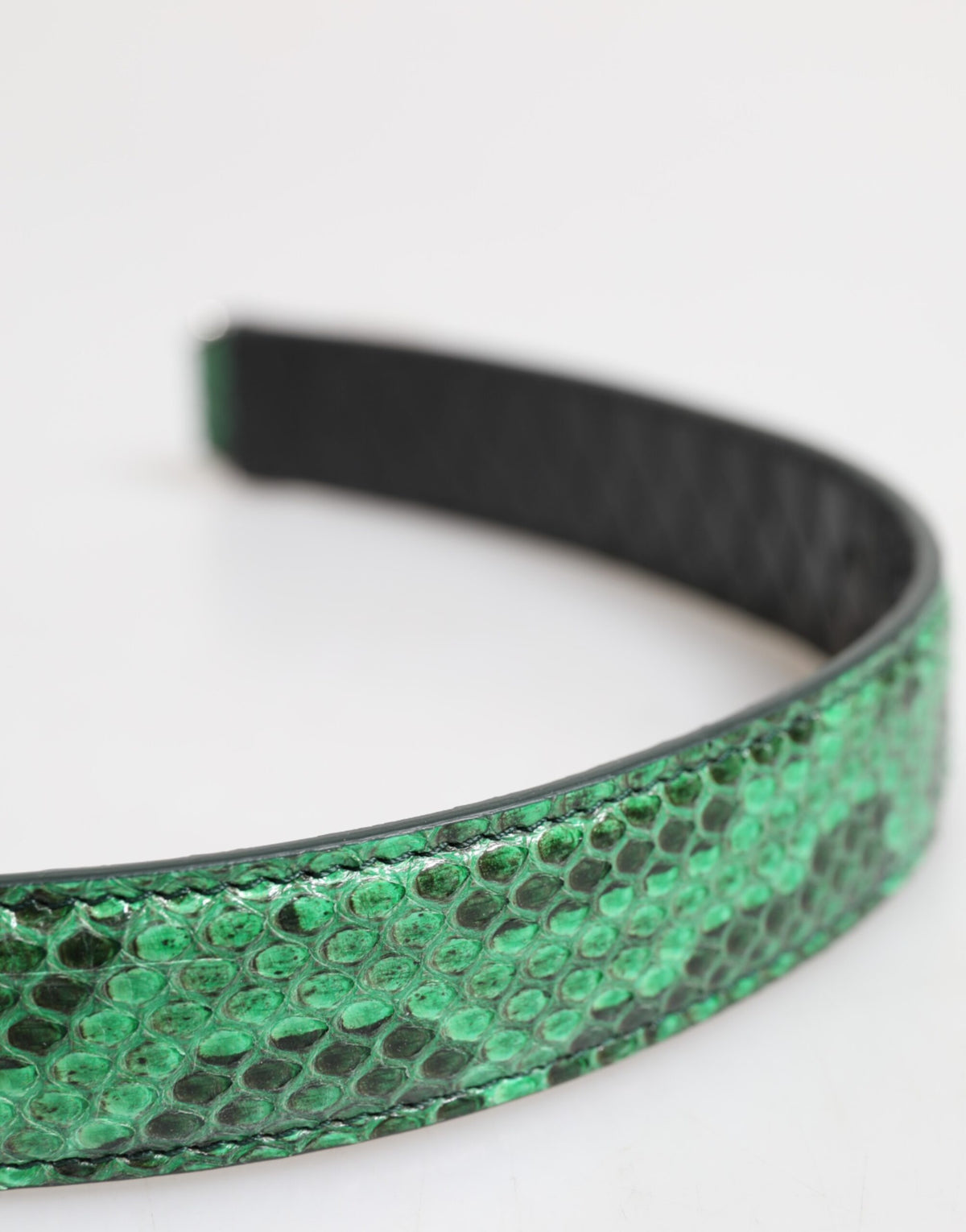 Bandoulière de sac en cuir exotique noir et vert.