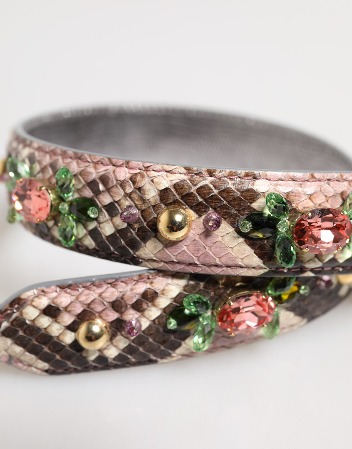 Multicolor Python Embellished Crystal Stud Shoulder Strap