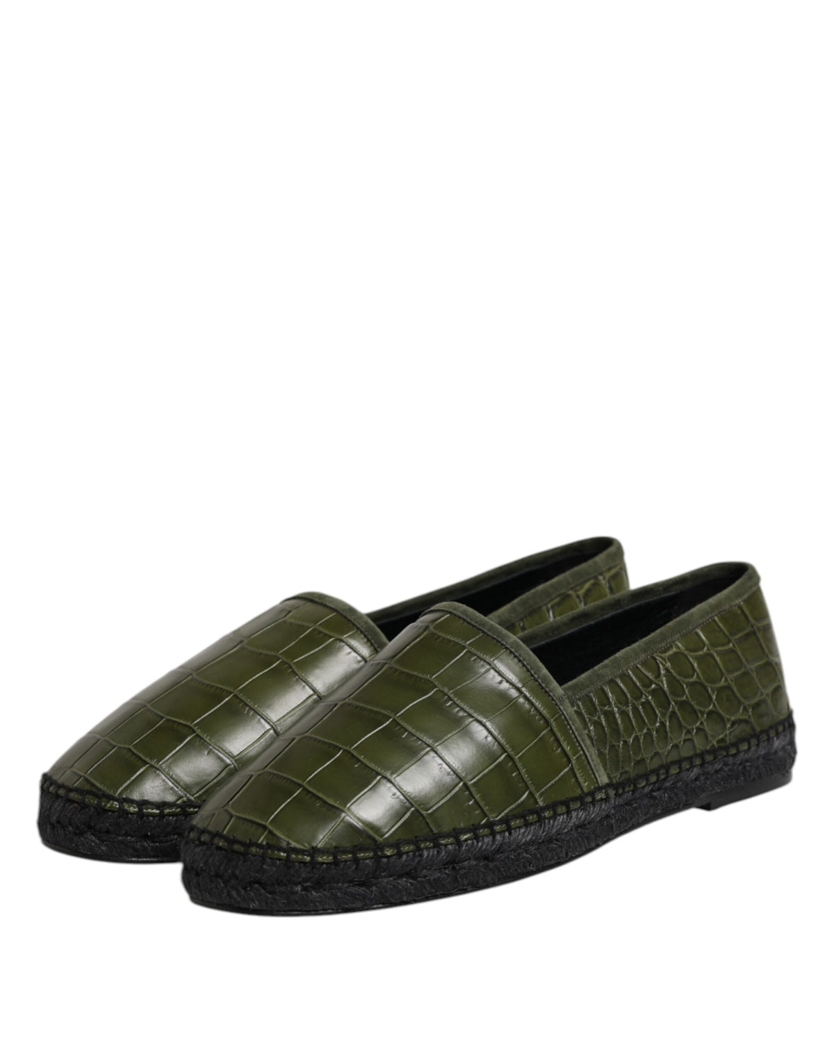 Green Exotic Leather Espadrilles Slip On Shoes