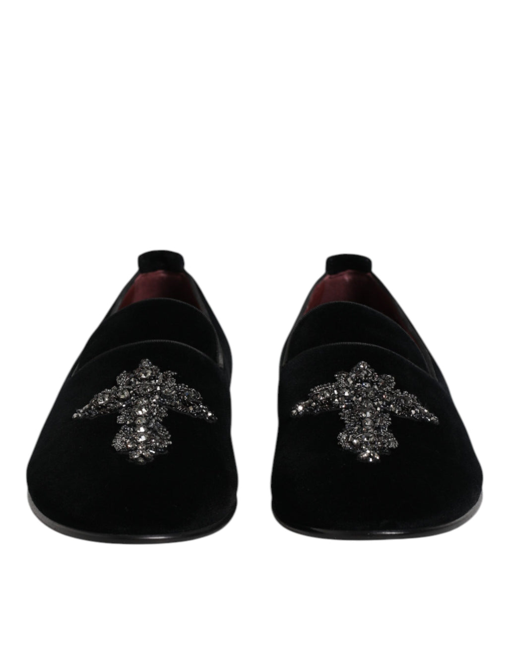 Black Velvet Embellished Loafer Slip On Shoes