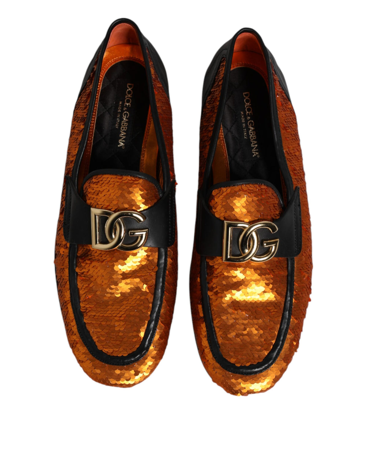 Orange Sequin Embellished Men Loafers Shoes