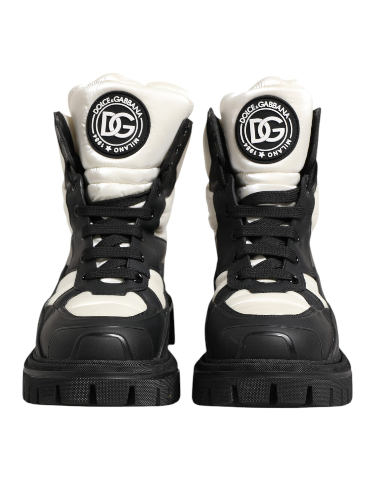Black White Padded Lace Up Short Boots Shoes