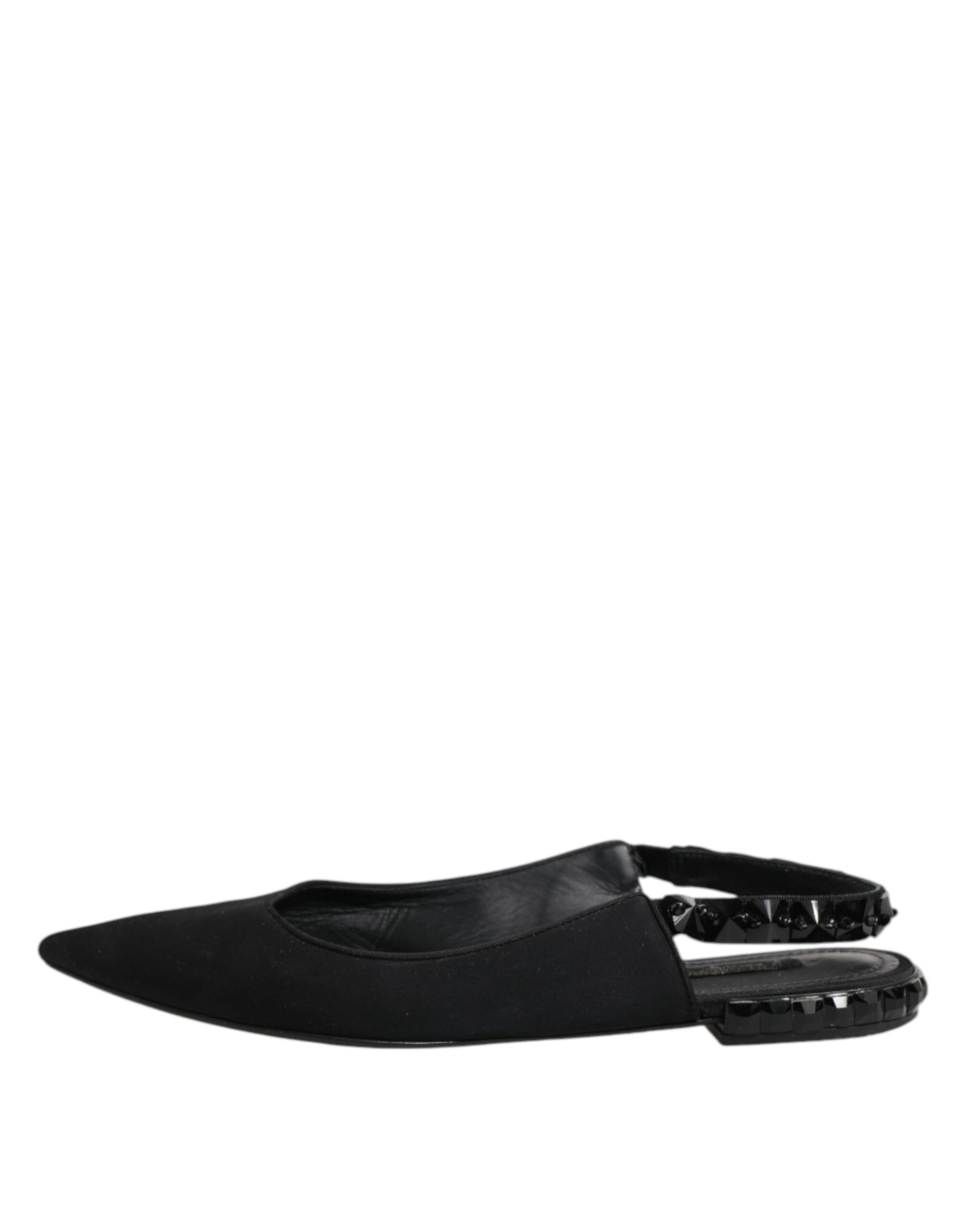 Black Crystal Charmeuse Slingback Shoes