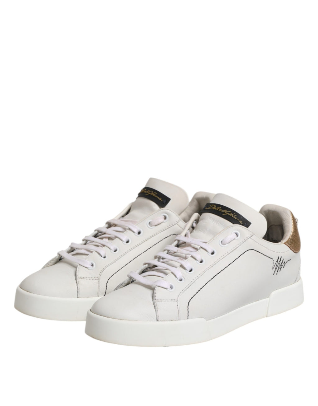 Sneakers basses en cuir blanc et or