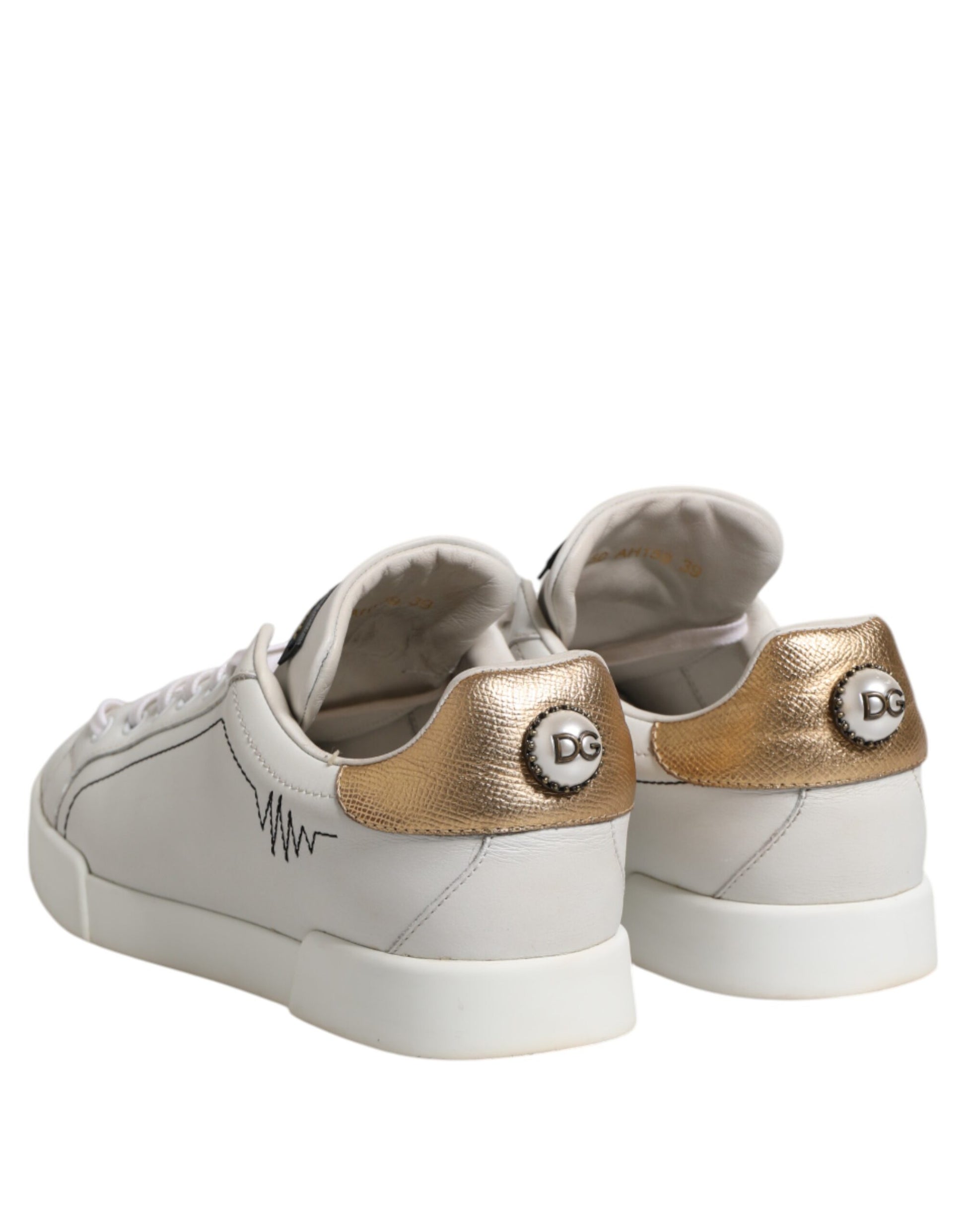 Sneakers basses en cuir blanc et or