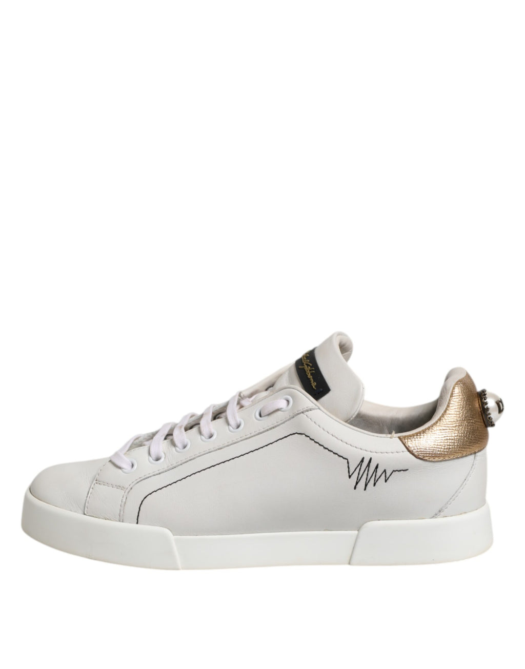 Sneakers basses en cuir blanc et or
