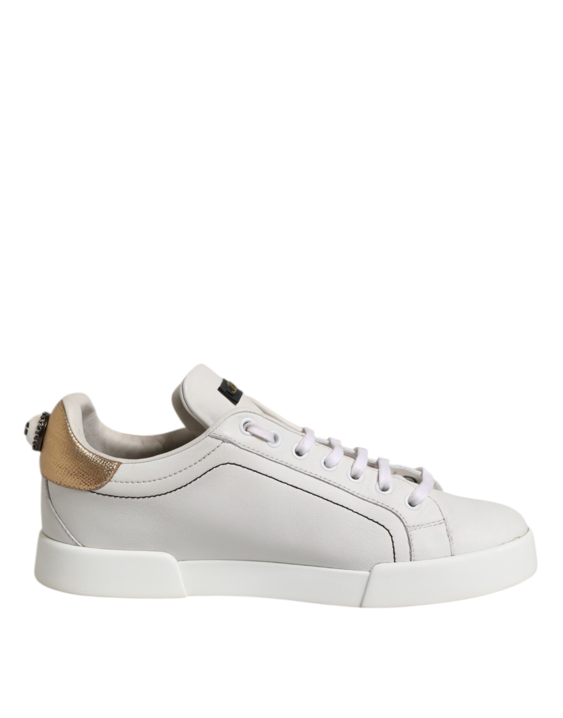 Sneakers basses en cuir blanc et or