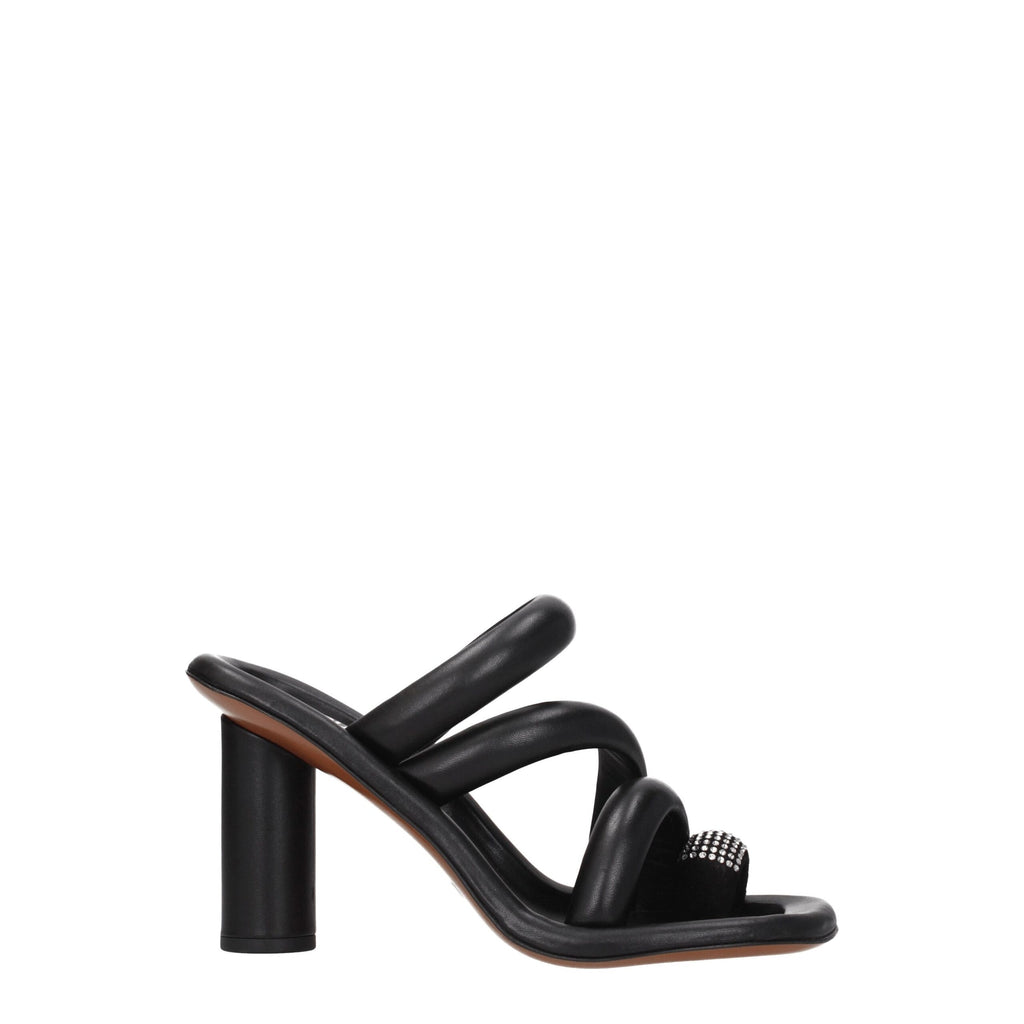 Black Leather Stiletto Heel Sandals