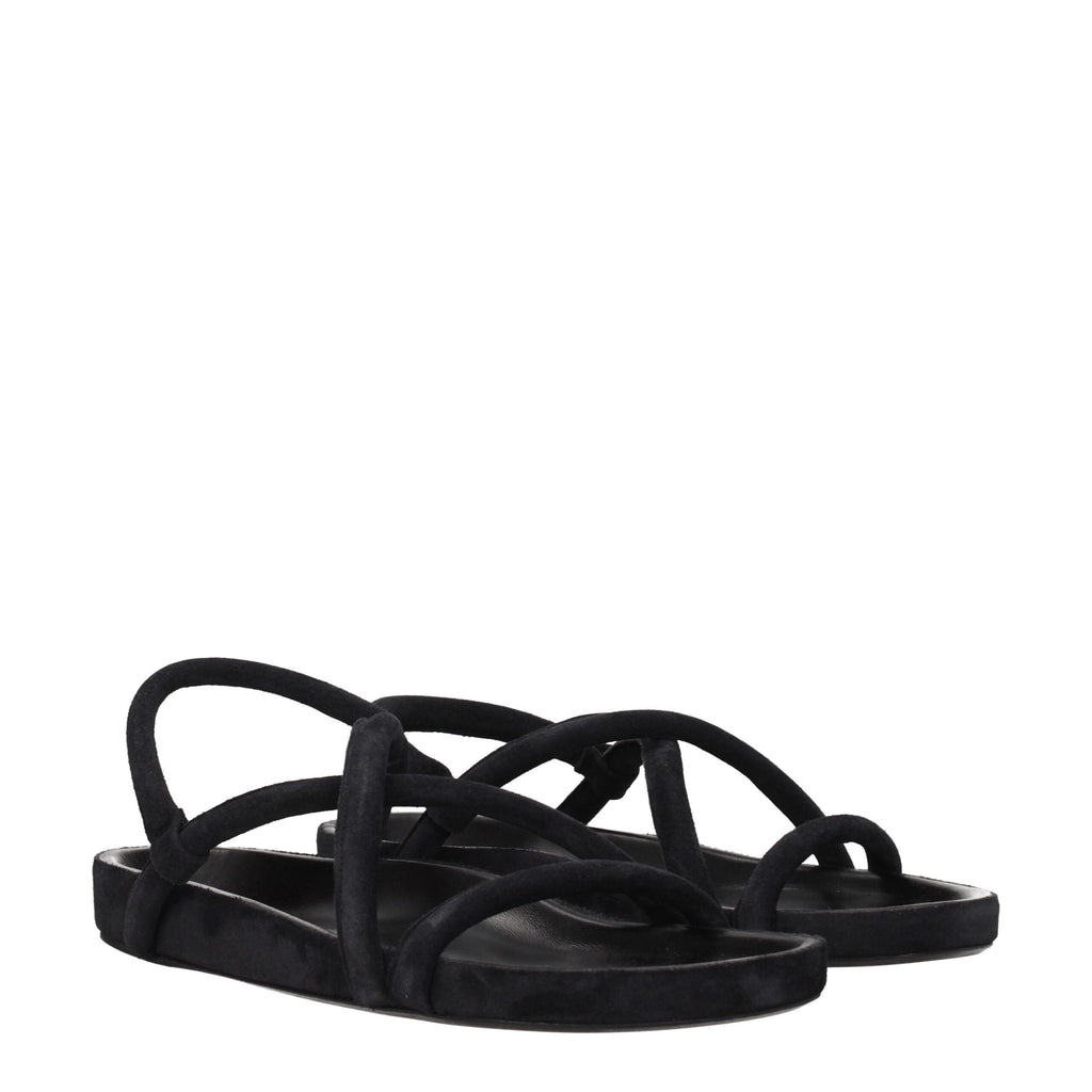 Black Leather Flat Sandals