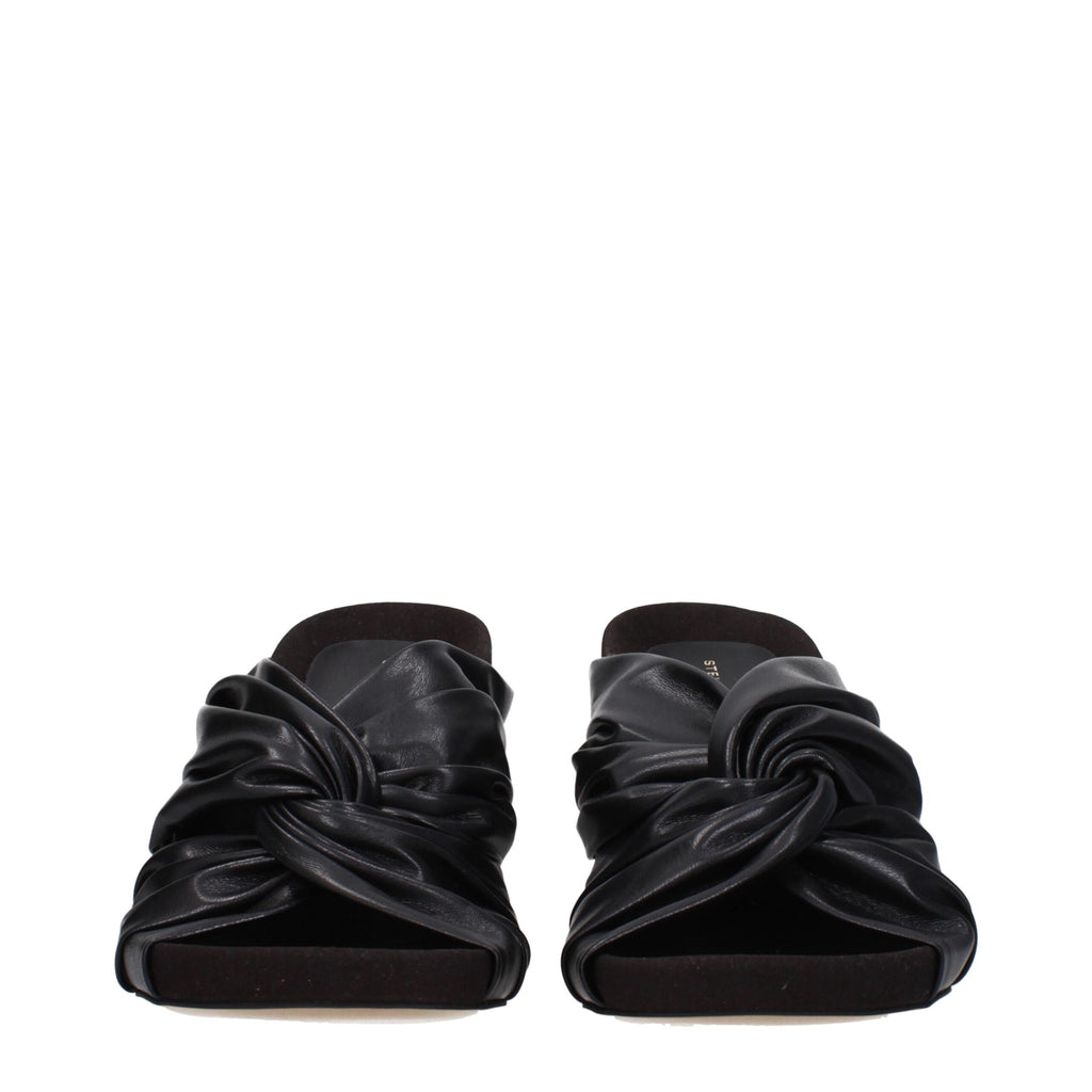 Black Leather Stiletto Heel Sandals