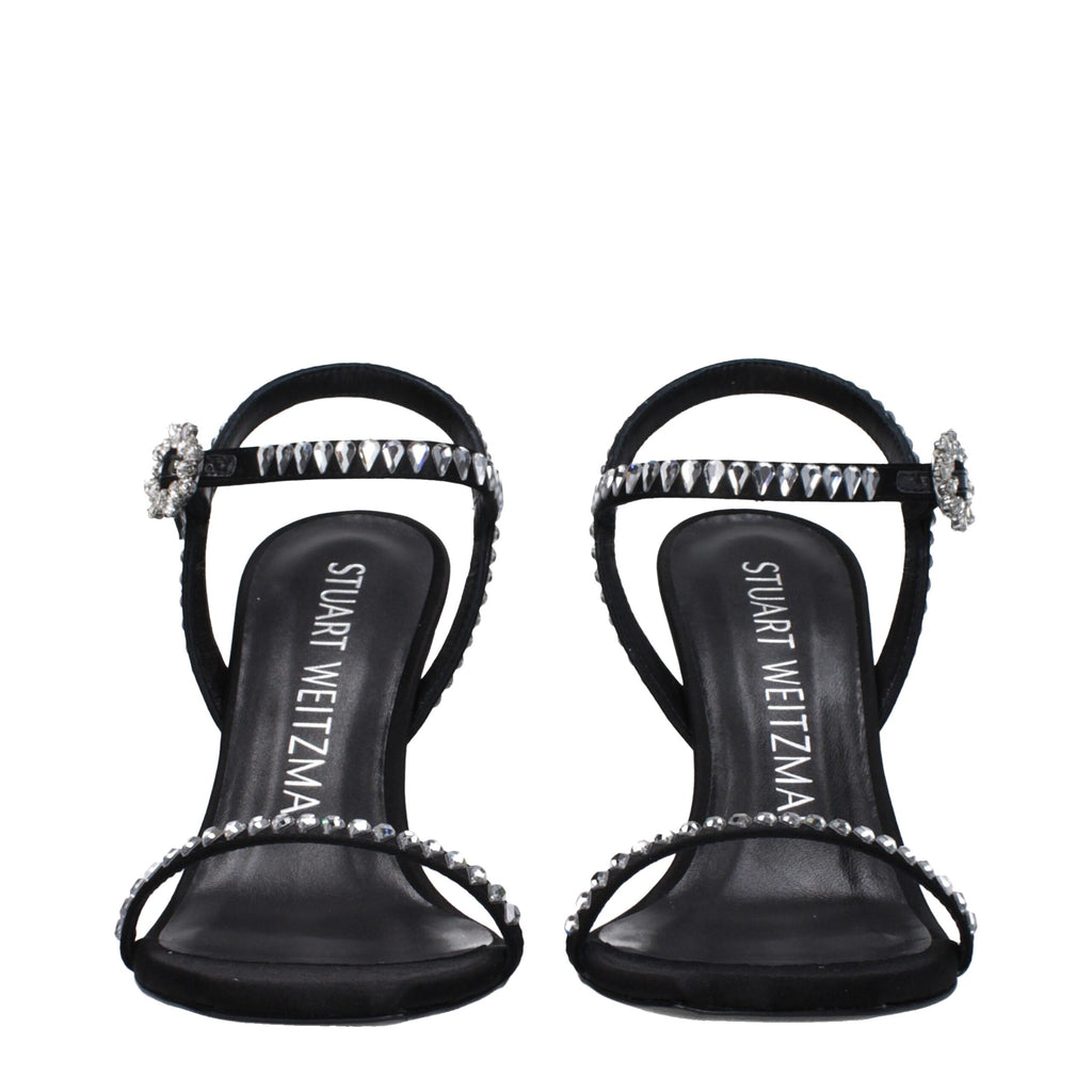 Black Satin Stiletto Heel Sandals