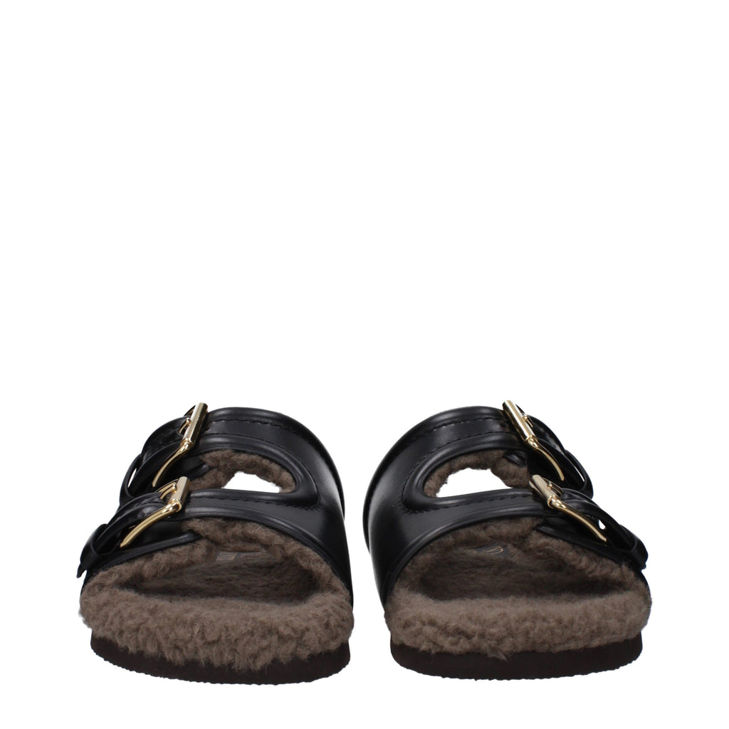 Black Leather Slippers