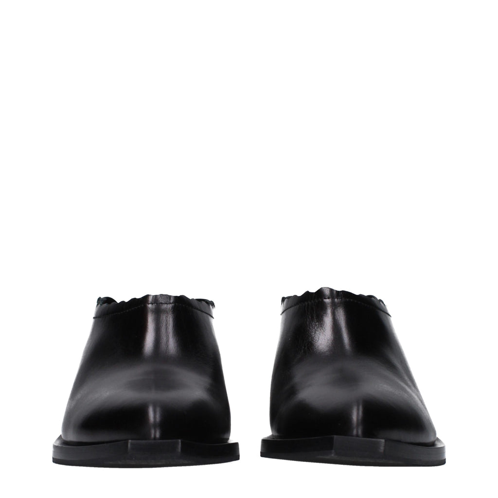 Black Leather Mules
