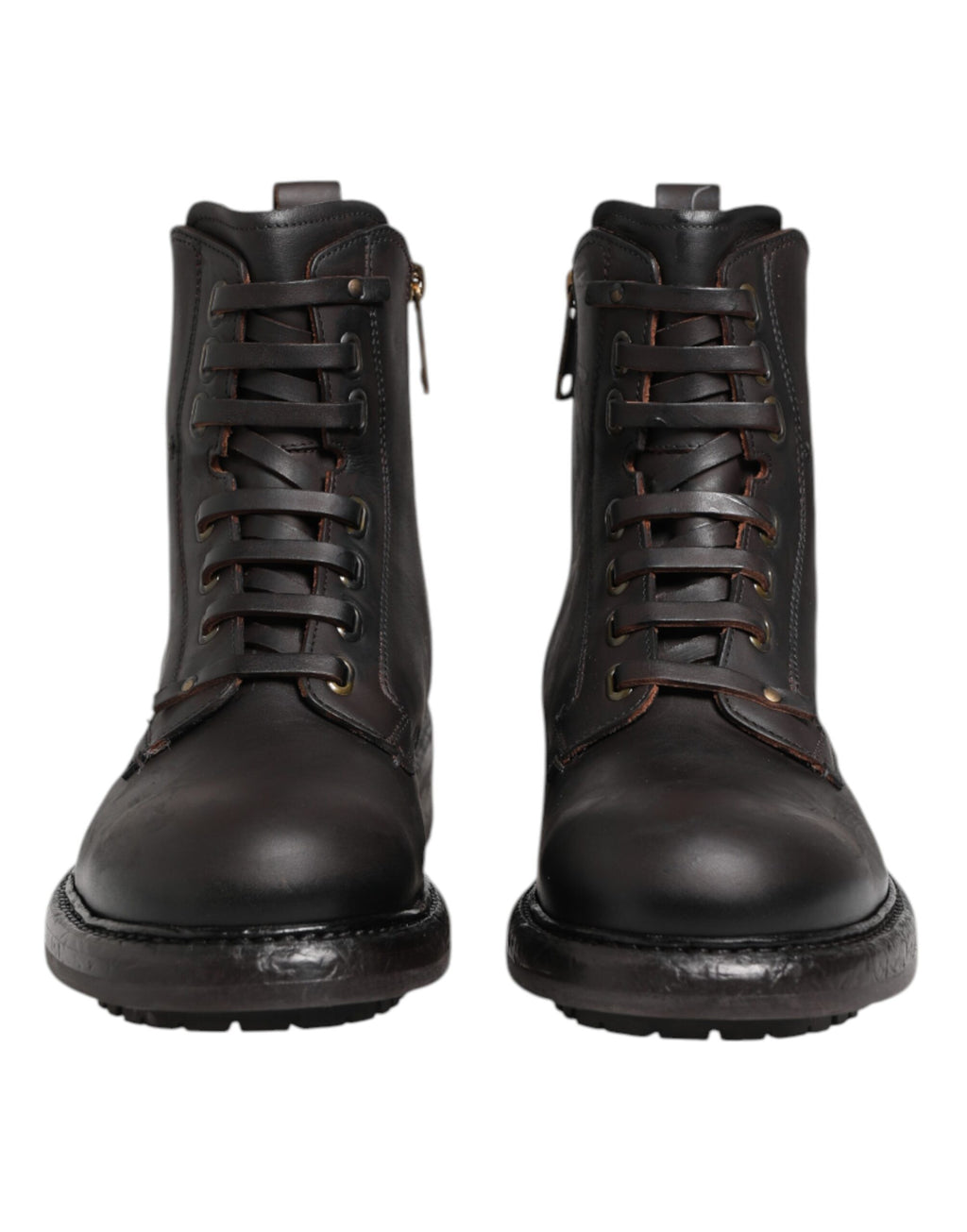 Dark Brown Leather Lace Up Mid Calf Boots Shoes