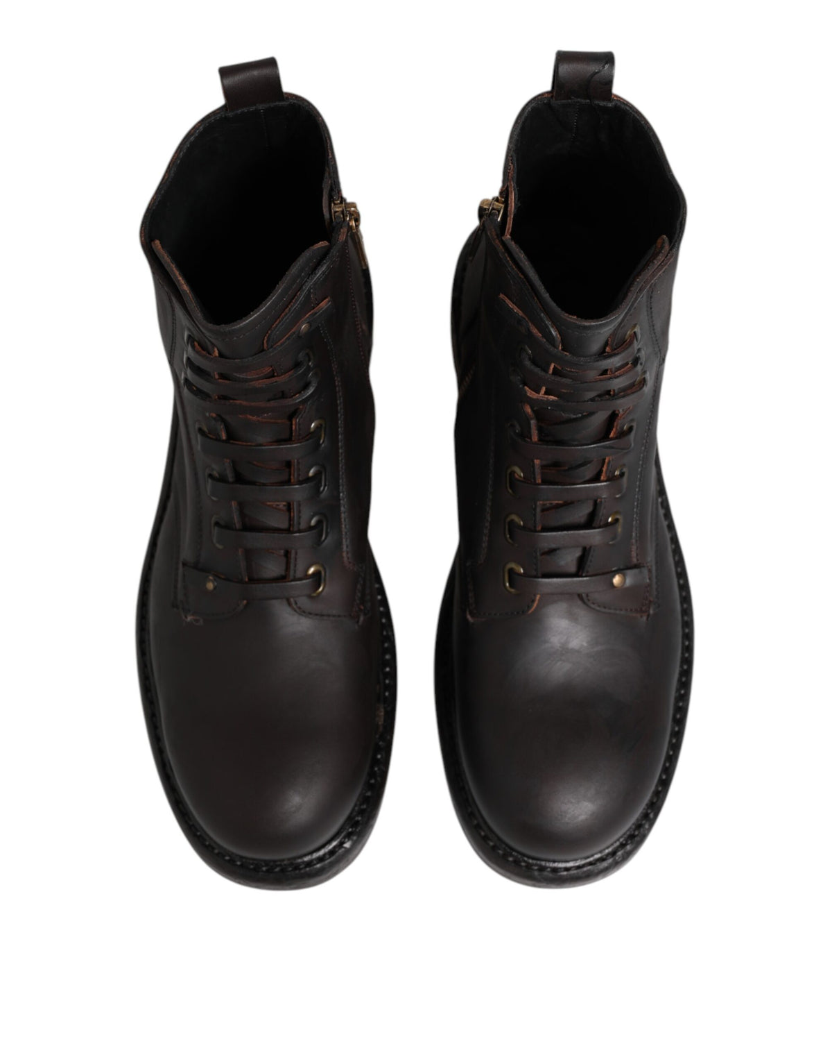 Dark Brown Leather Lace Up Mid Calf Boots Shoes