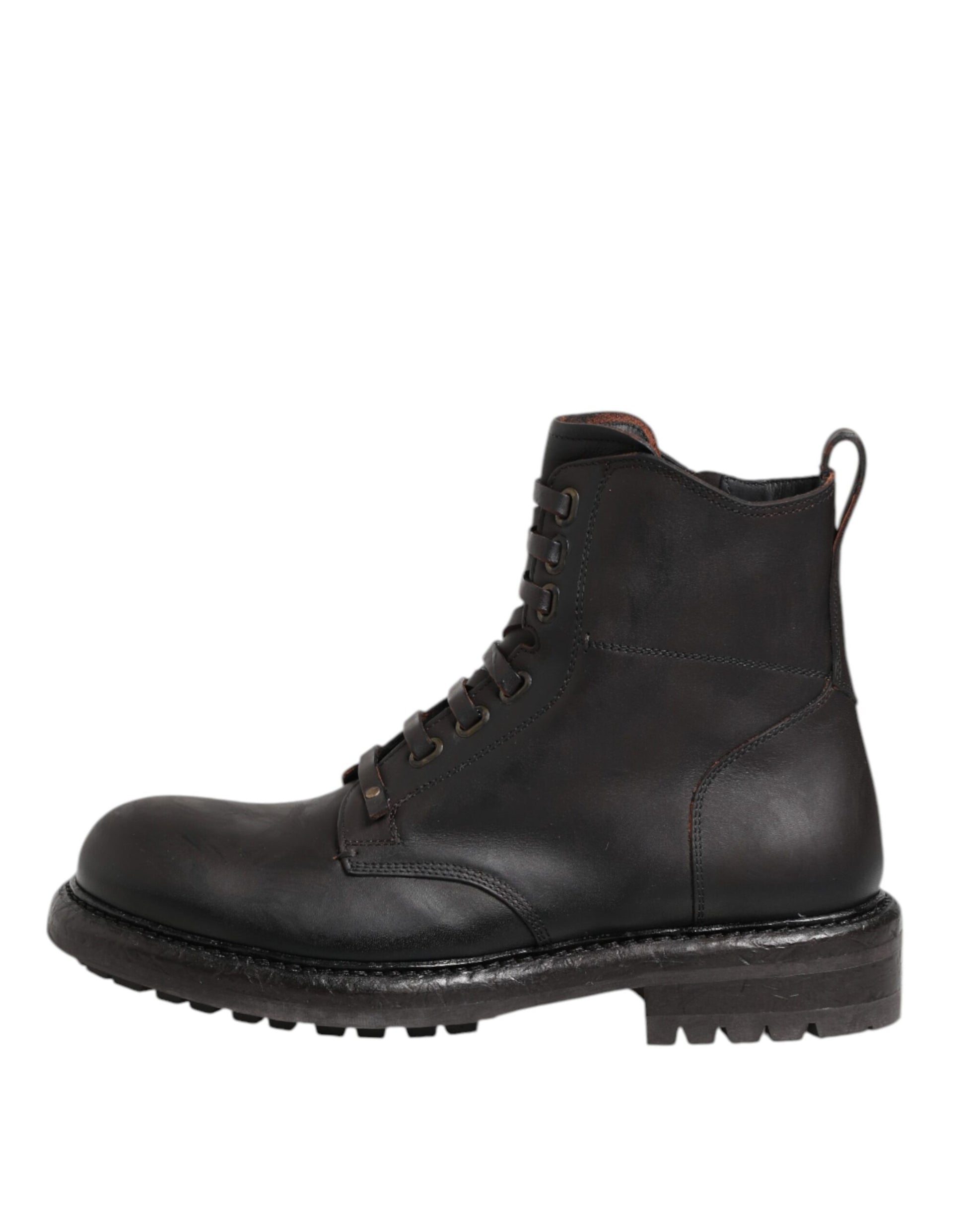 Dark Brown Leather Lace Up Mid Calf Boots Shoes