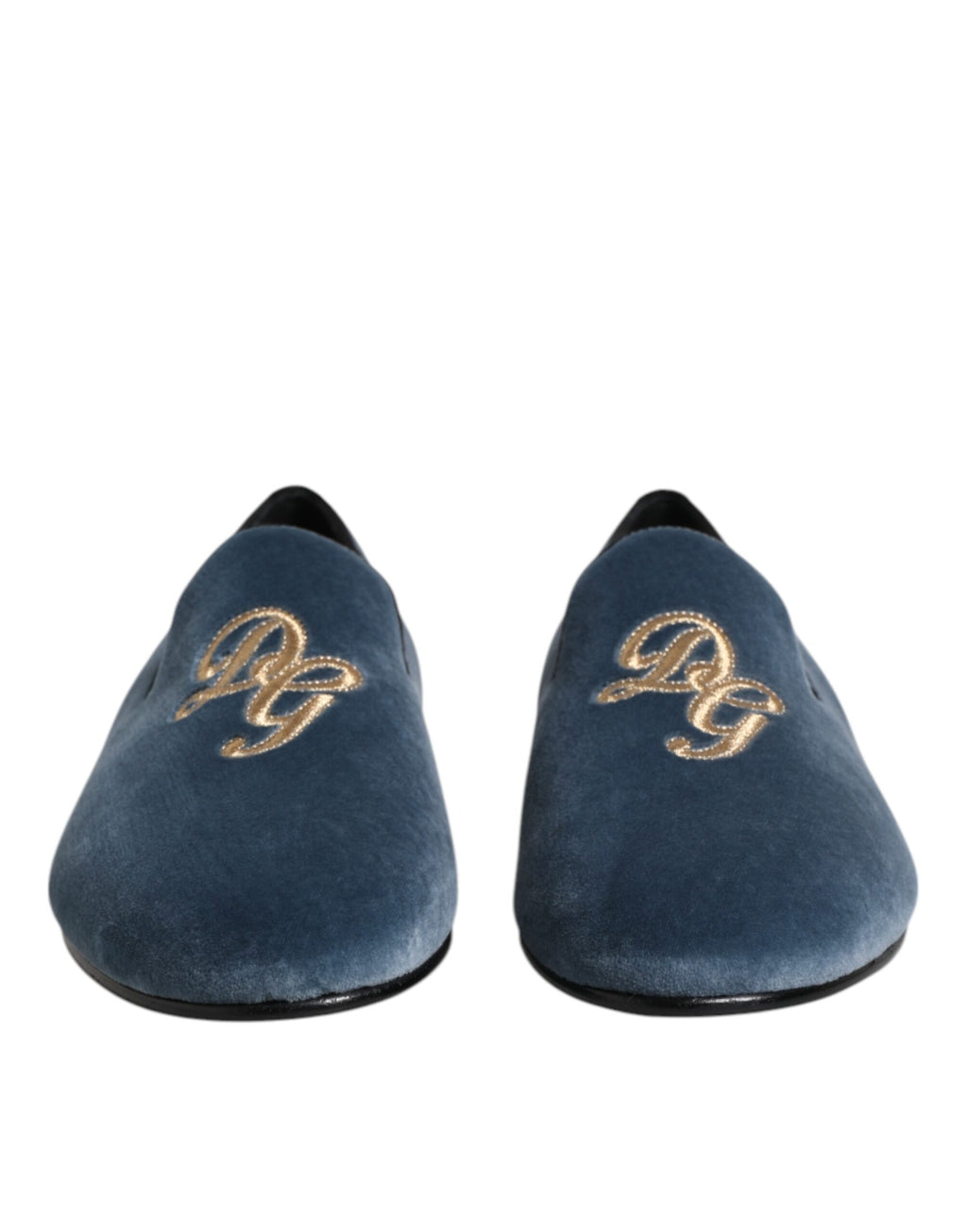 Chaussures habillées mocassins en velours bleu avec logo DG
