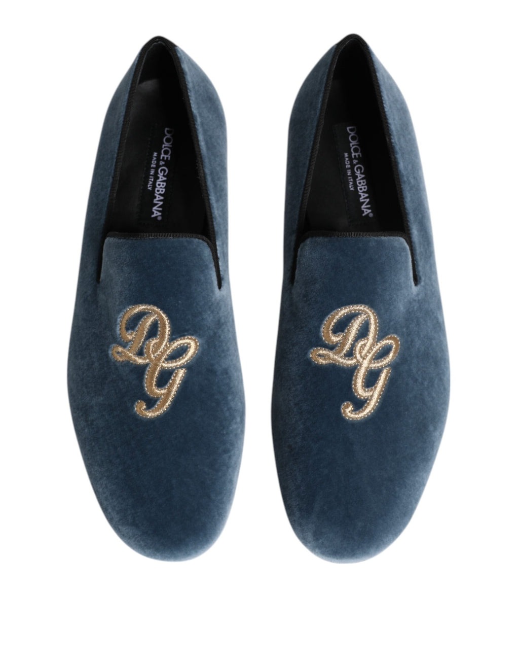 Chaussures habillées mocassins en velours bleu avec logo DG