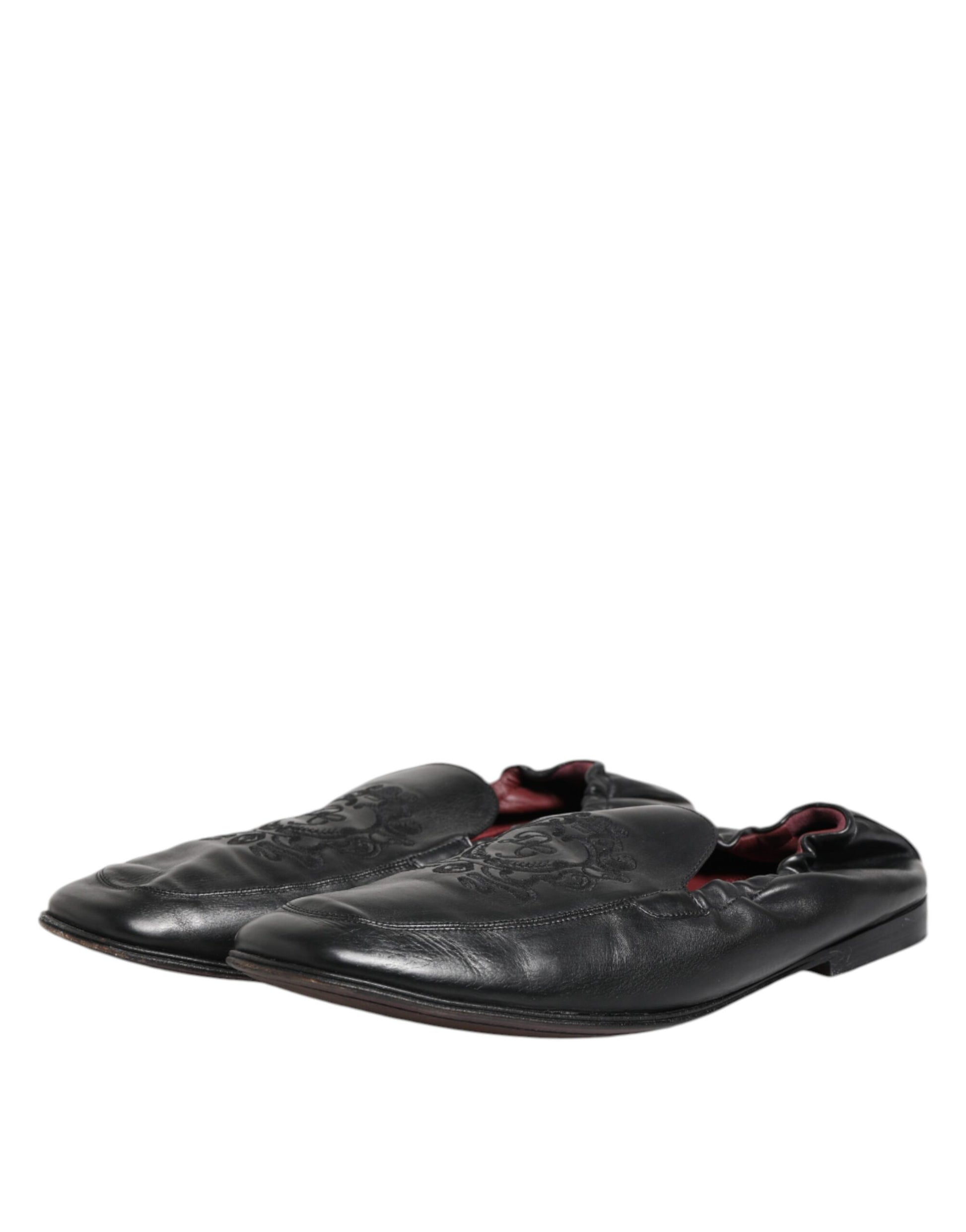 Black Leather Slip On Men Flat Loafers Shoes