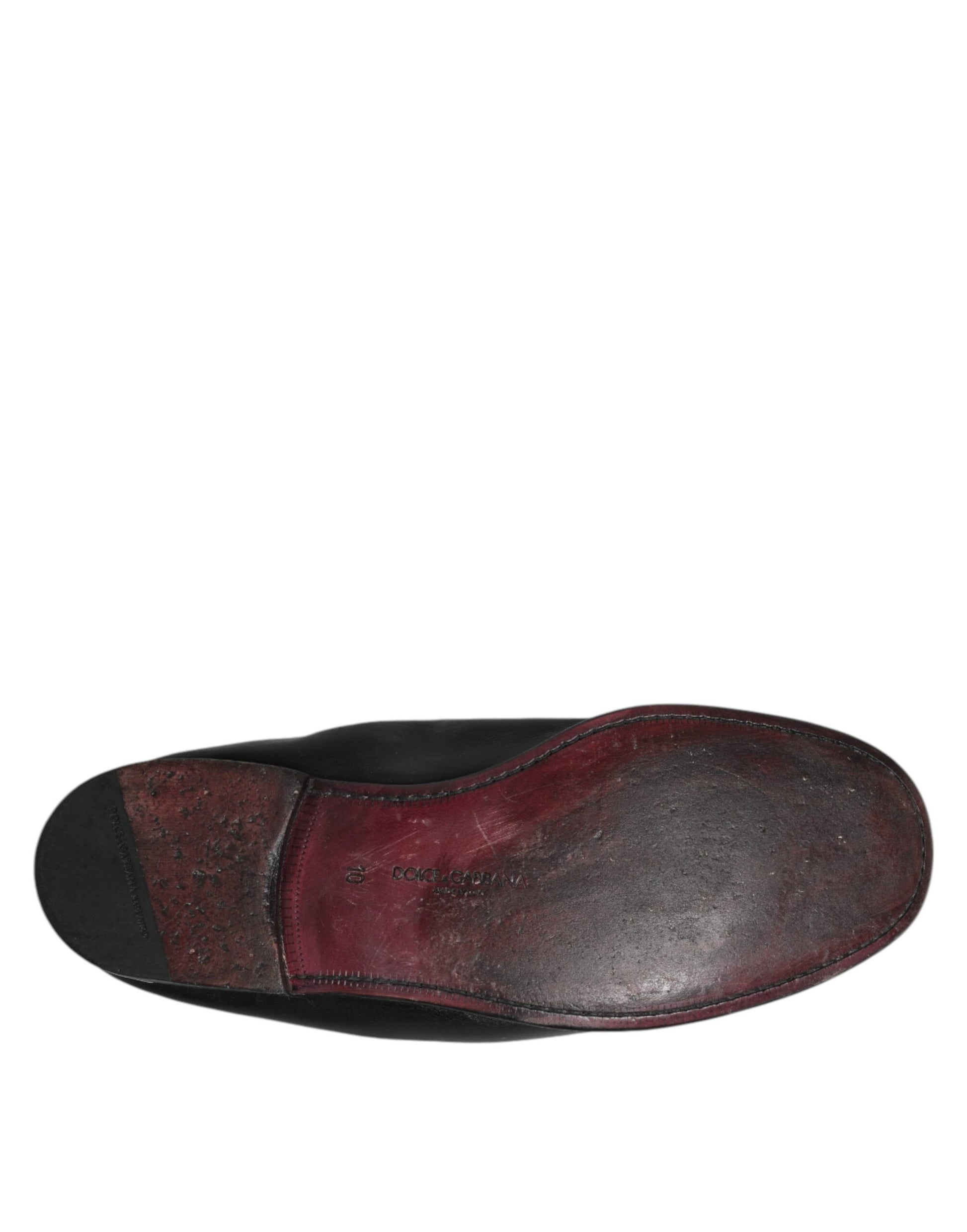 Black Leather Slip On Men Flat Loafers Shoes