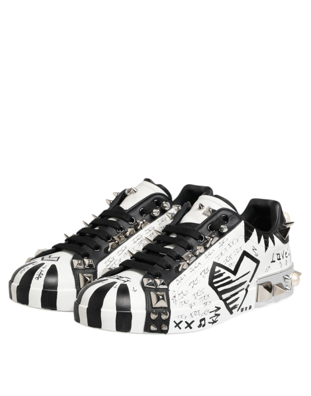 Black White Studded Low Top Sneakers Shoes