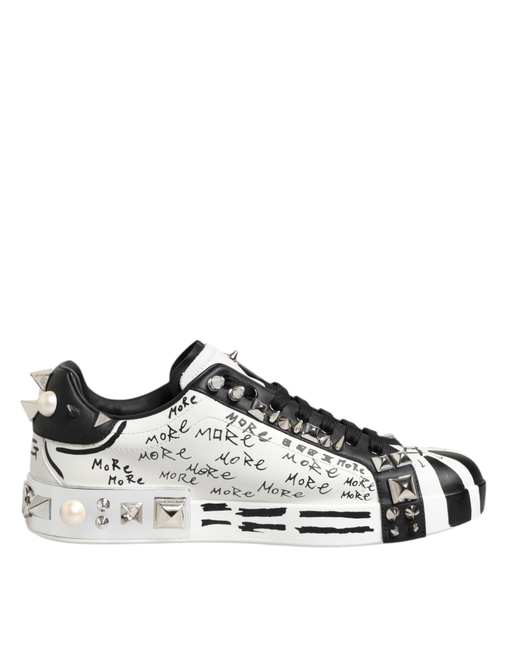 Black White Studded Low Top Sneakers Shoes