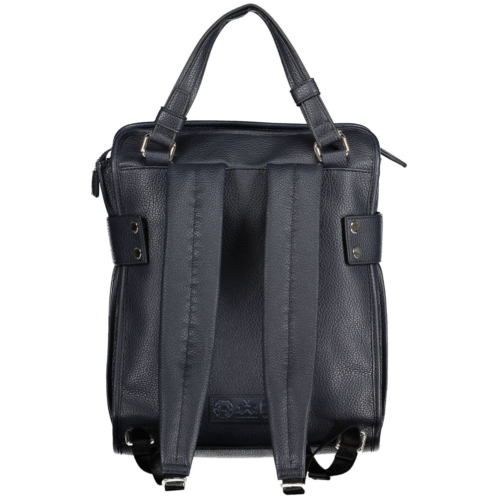 Blue Polyurethane Women Backpack