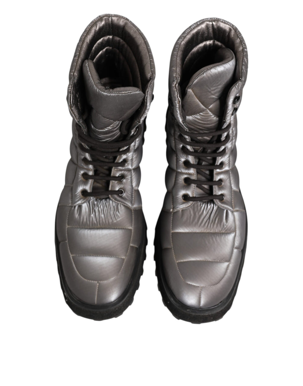 Silver Padded Mid Calf Lace Up Boots Shoes