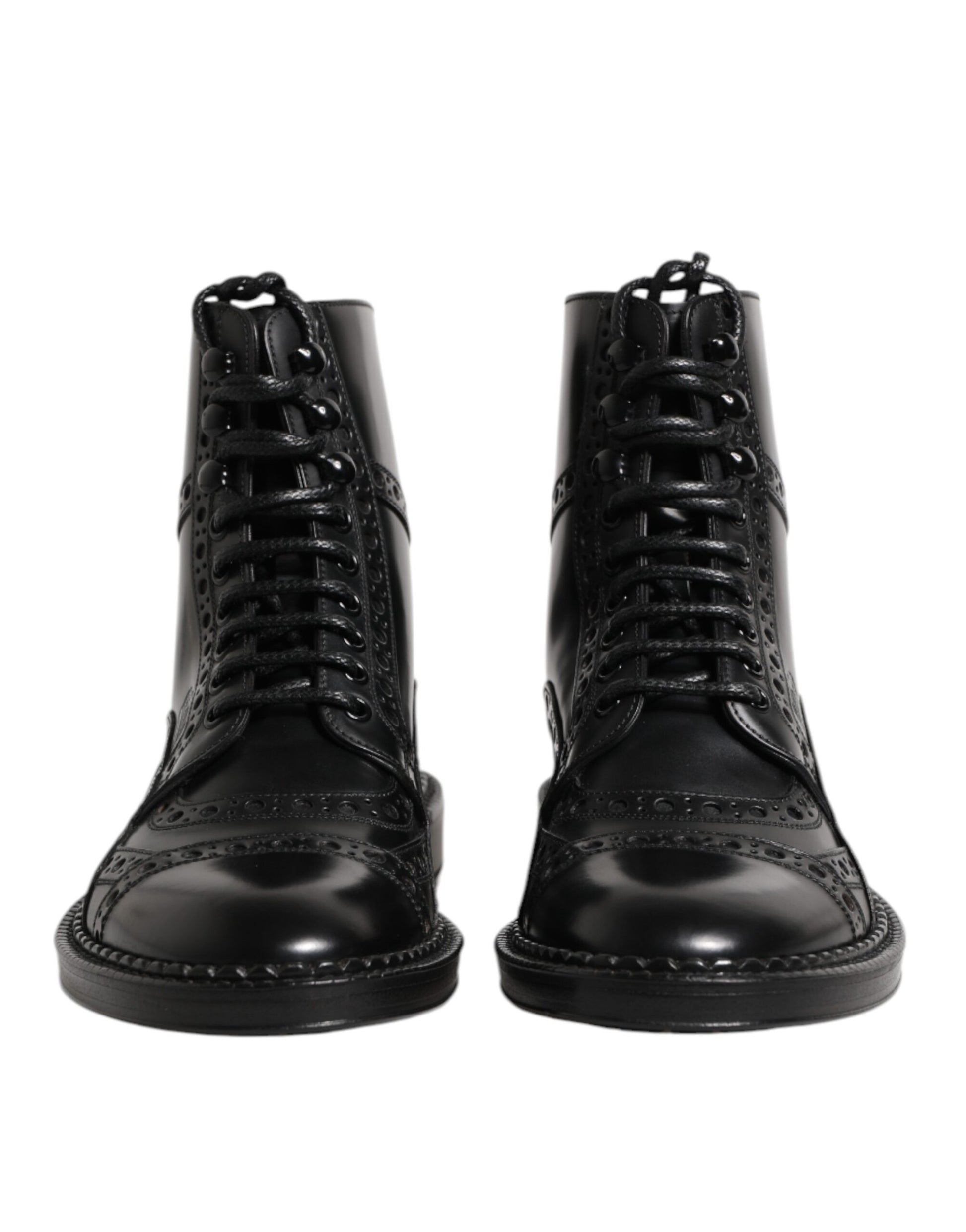 Bottines en cuir noir à lacets, mi-mollet