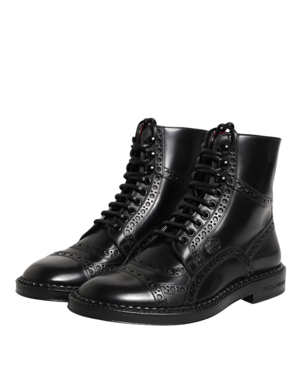Bottines en cuir noir à lacets, mi-mollet