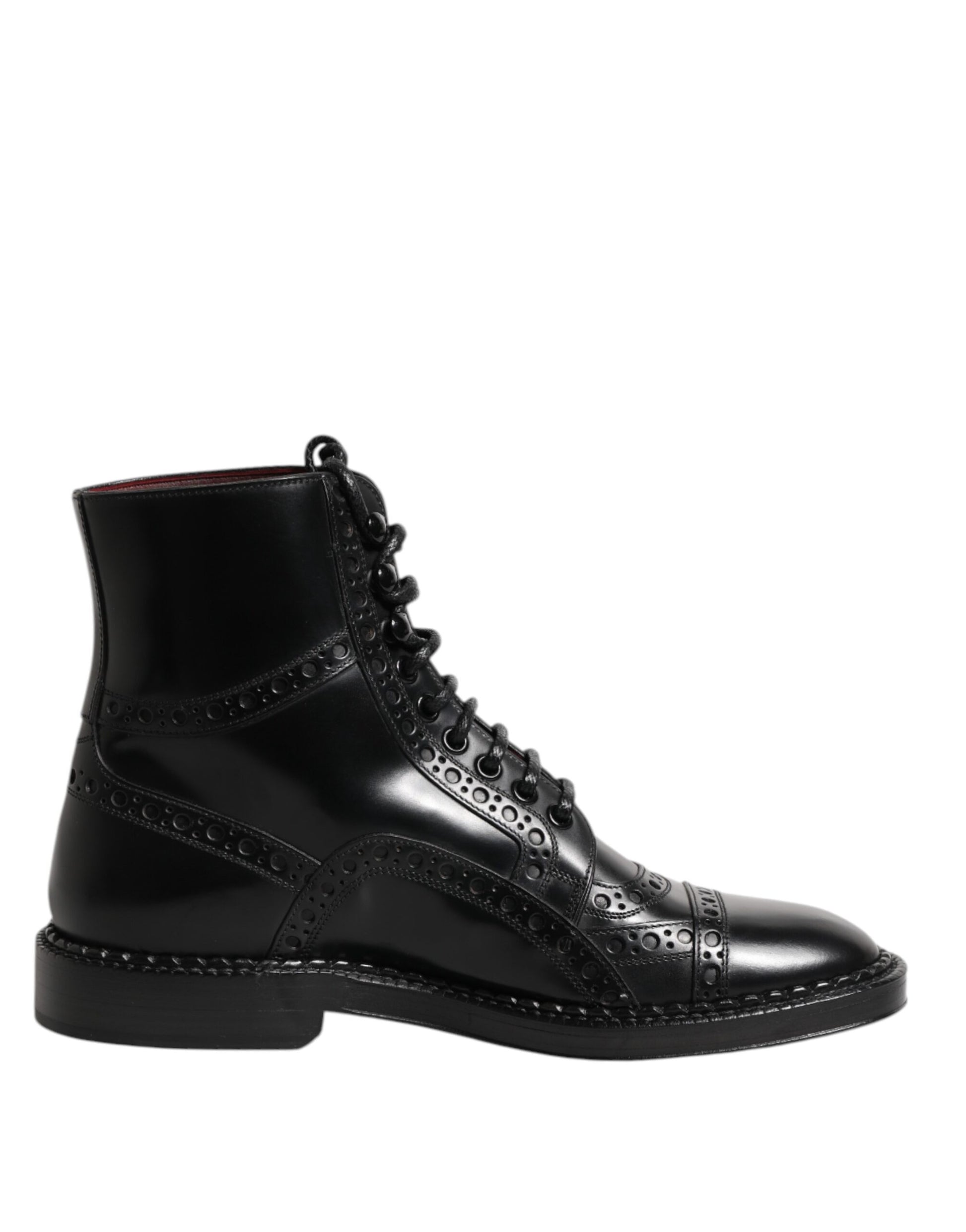 Bottines en cuir noir à lacets, mi-mollet