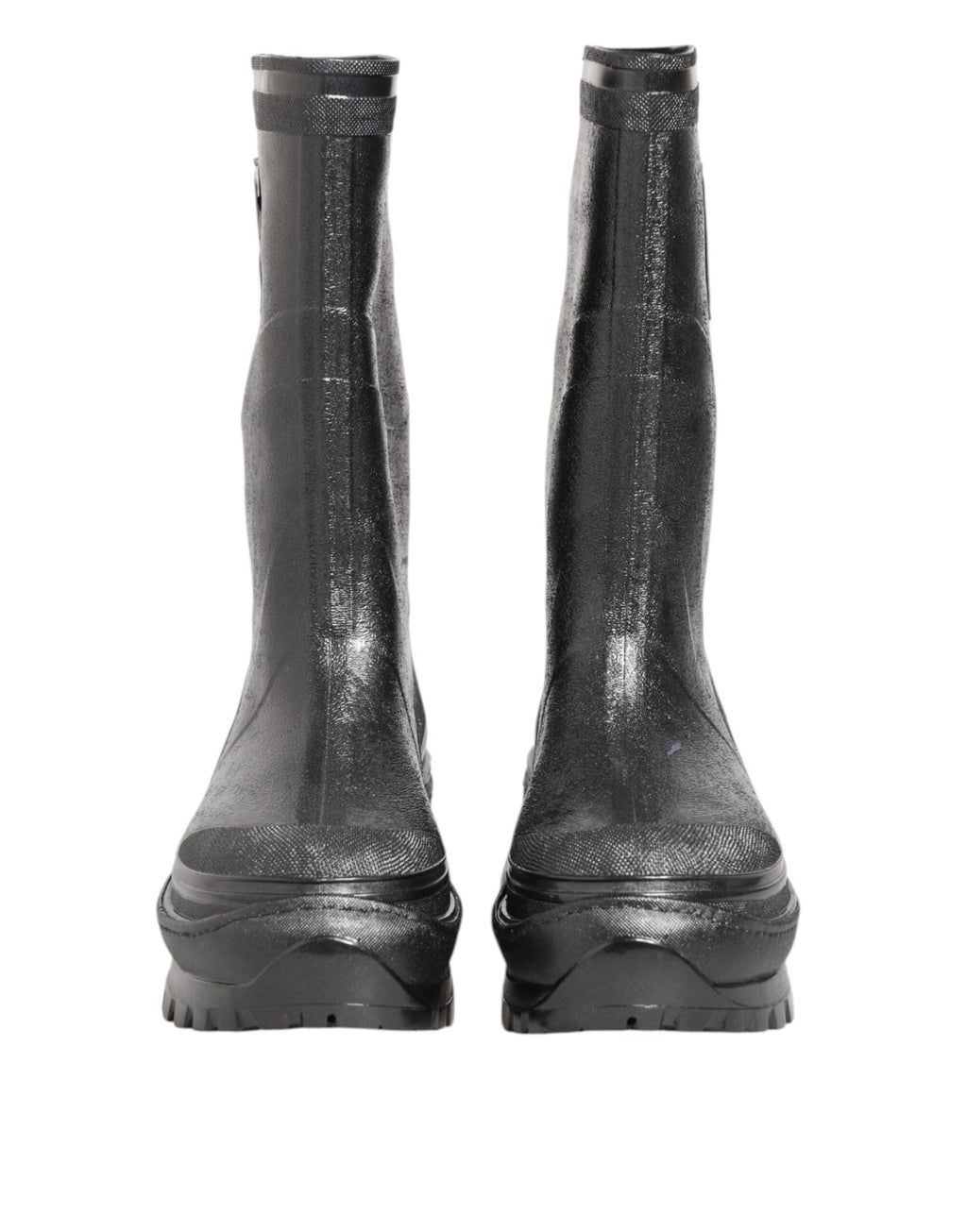 Metallic Black Pull On Rain Boots Shoes