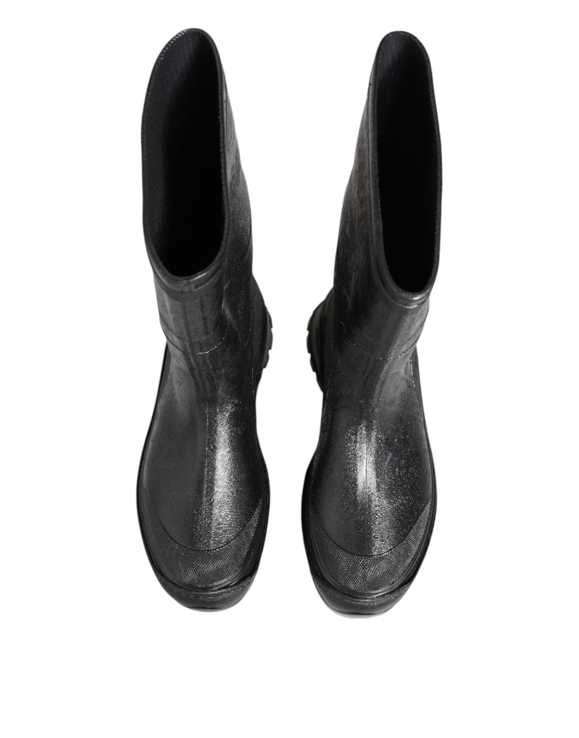 Metallic Black Pull On Rain Boots Shoes