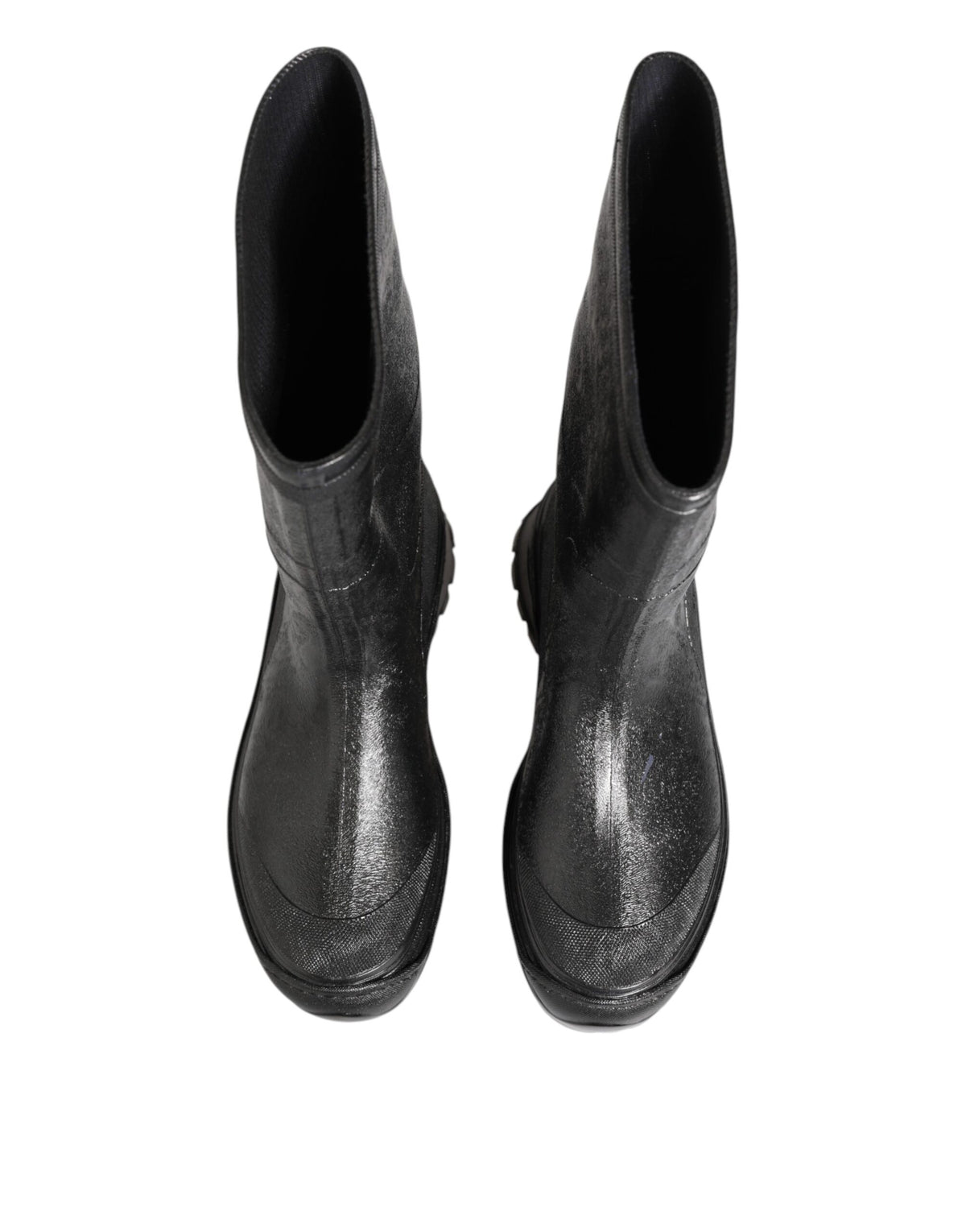 Metallic Black Pull On Rain Boots Shoes