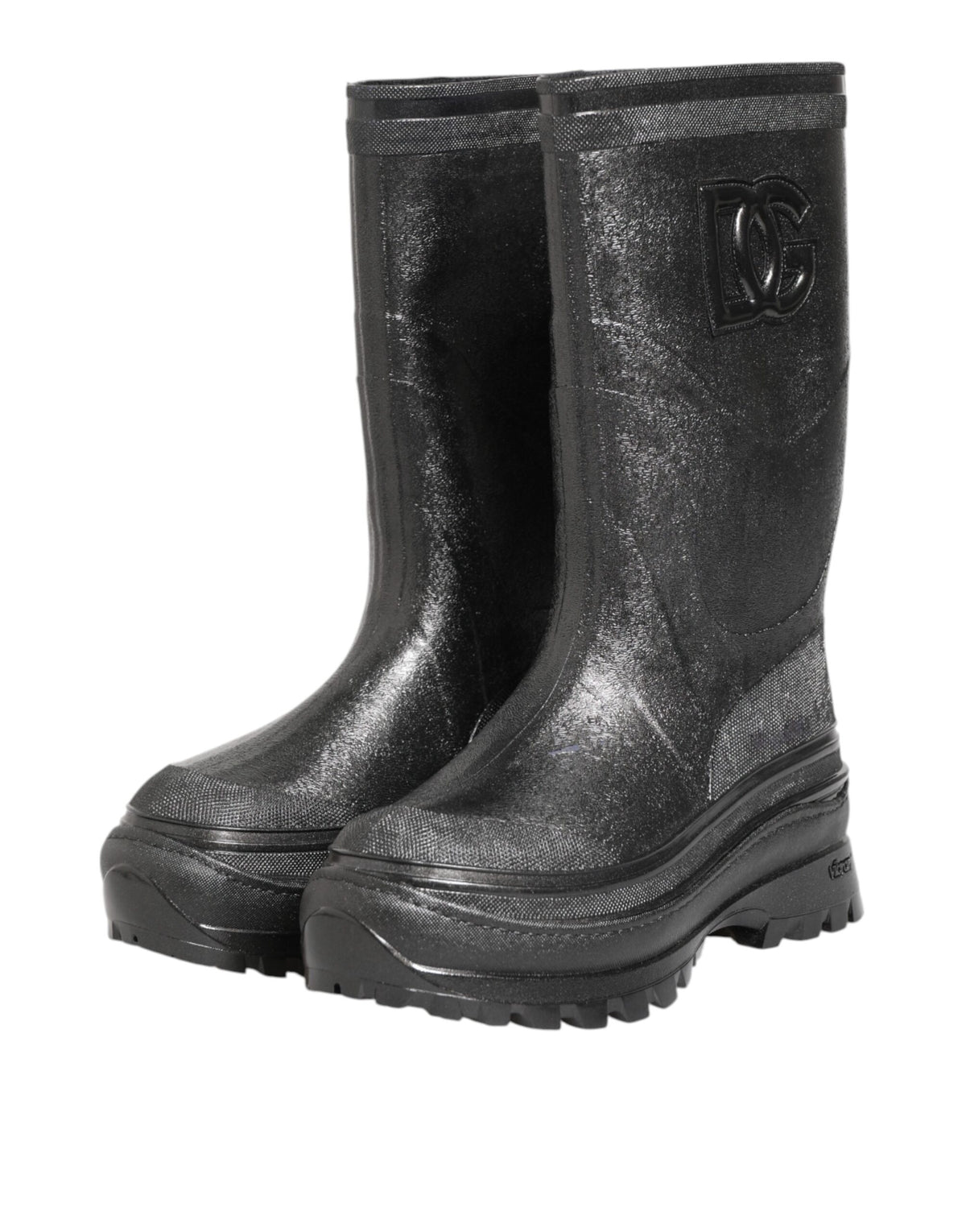 Metallic Black Pull On Rain Boots Shoes