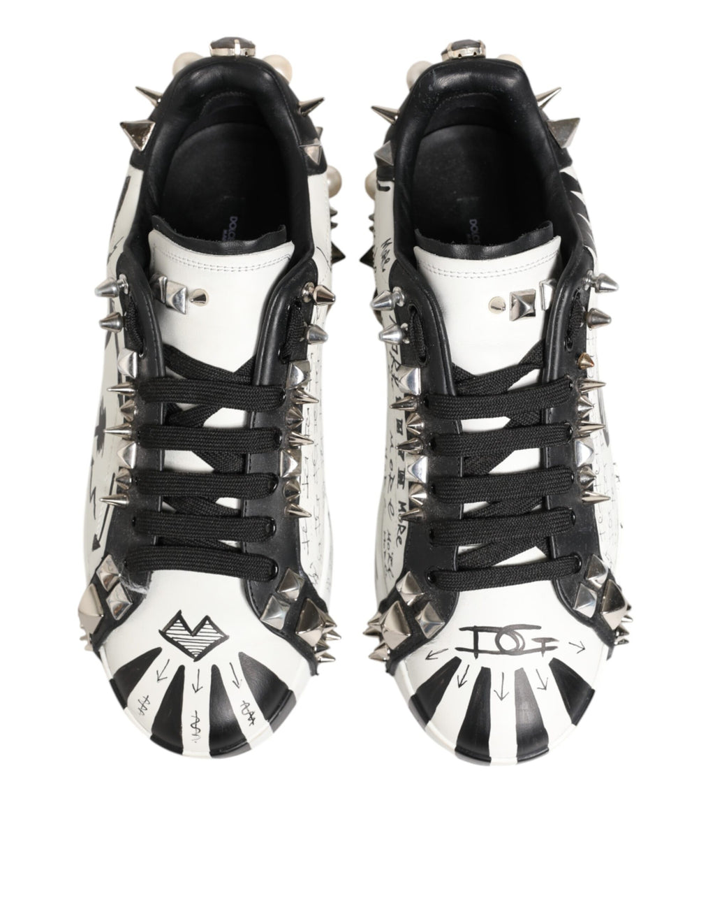 White Studded Printed Low Top Sneakers Shoes