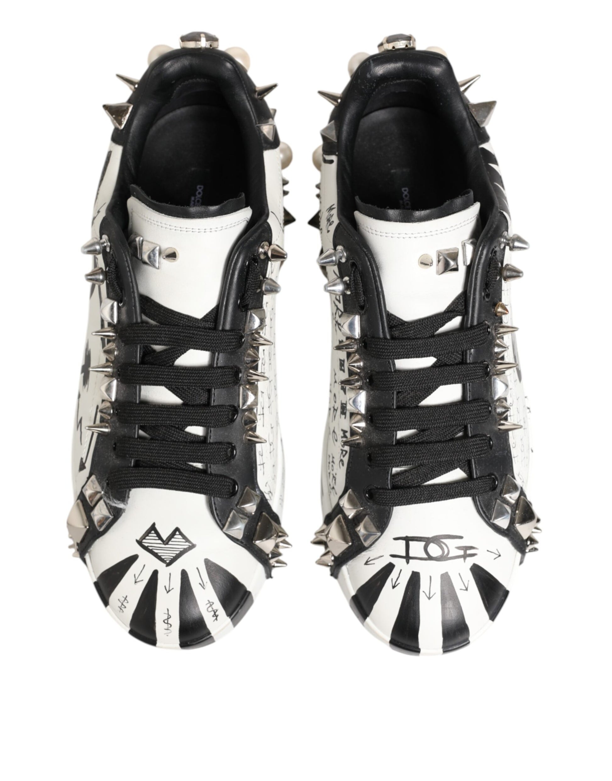 White Studded Printed Low Top Sneakers Shoes