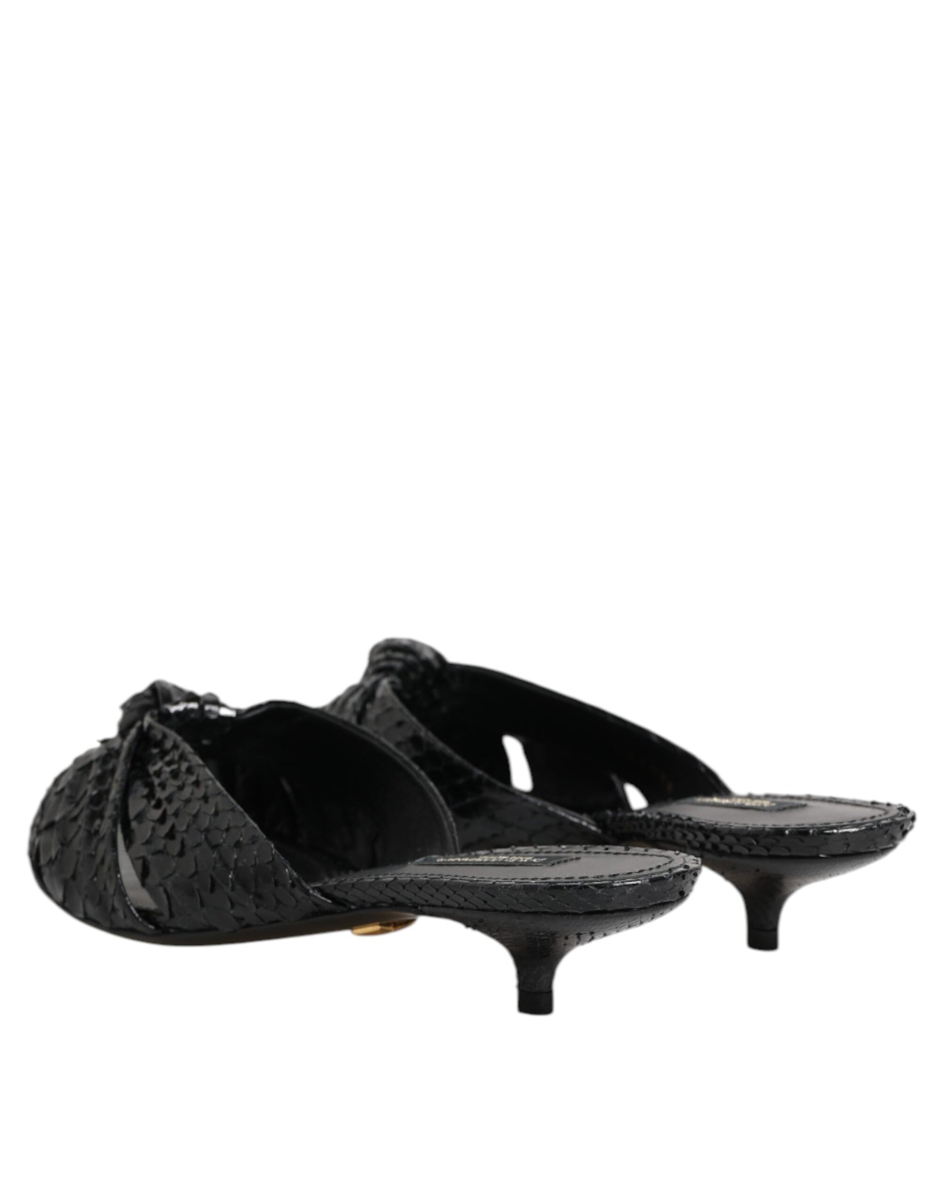 Black Leather Heels Slides Sandals Shoes