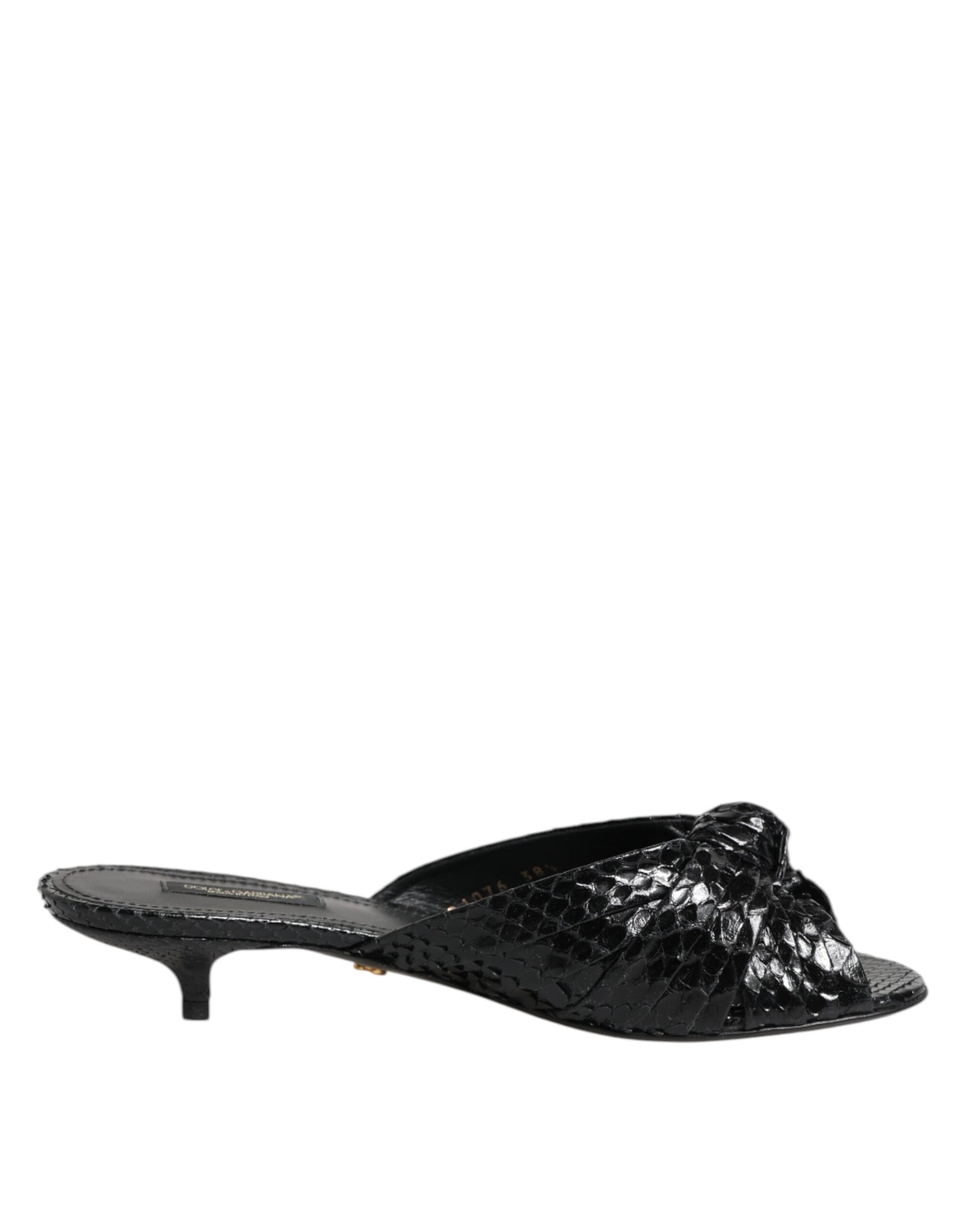 Black Leather Heels Slides Sandals Shoes