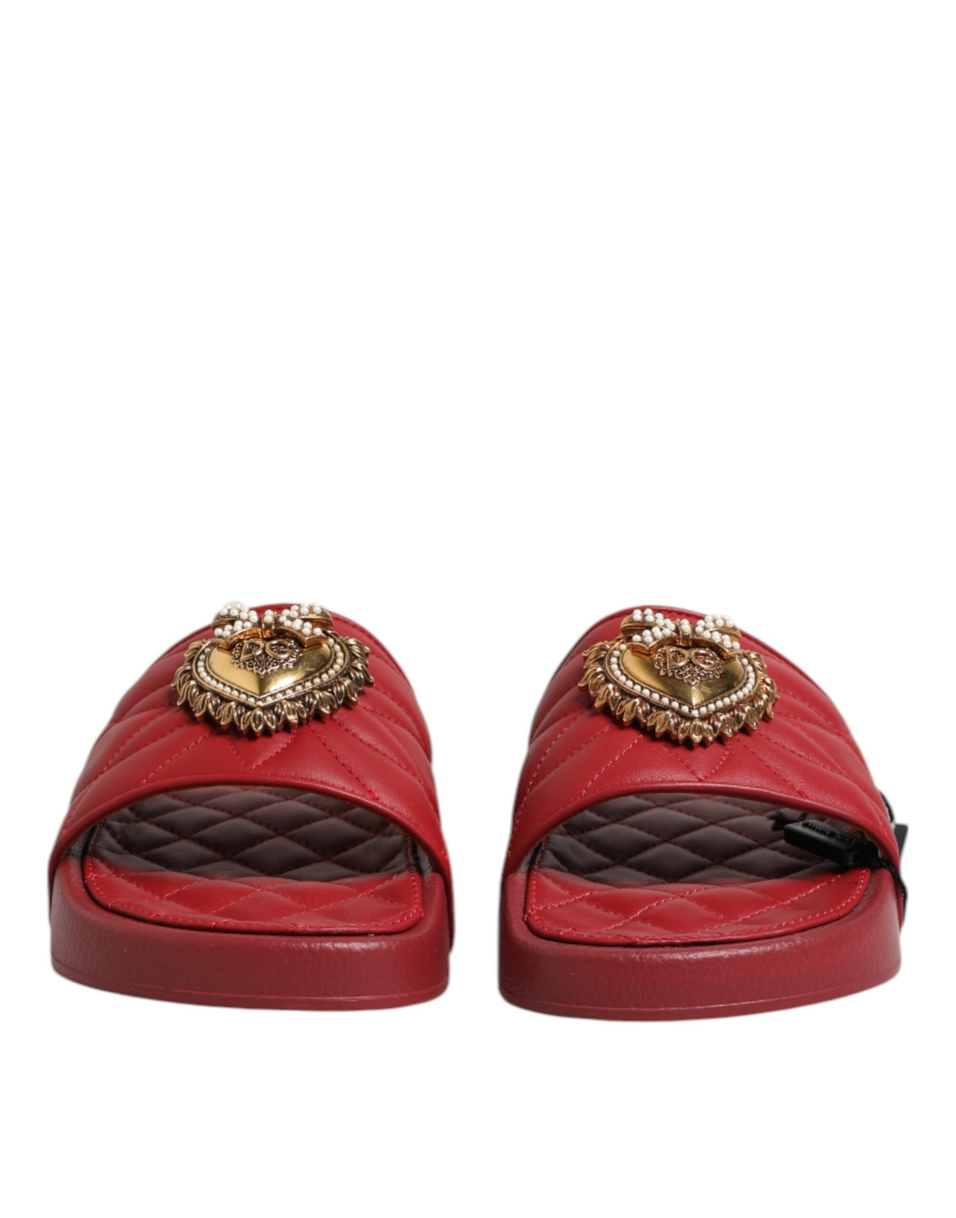 Red Devotion Matelassé Leather Slides Shoes