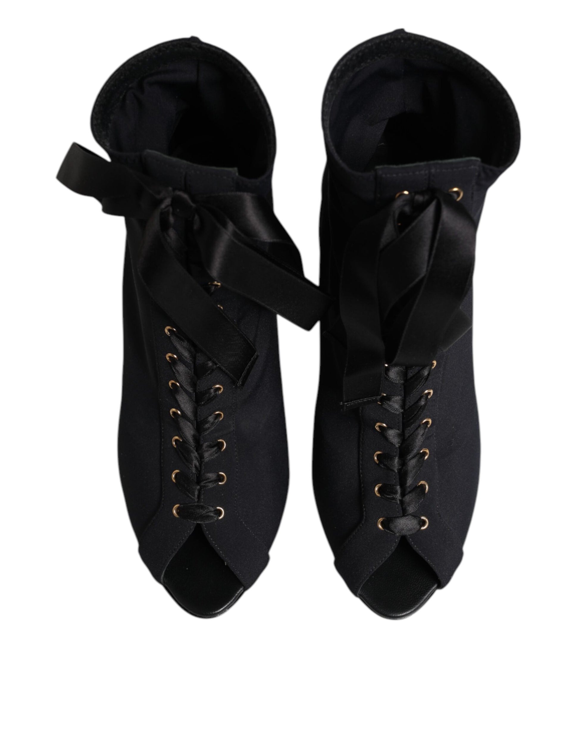 Black Stiletto Heels Lace Up Boots Shoes