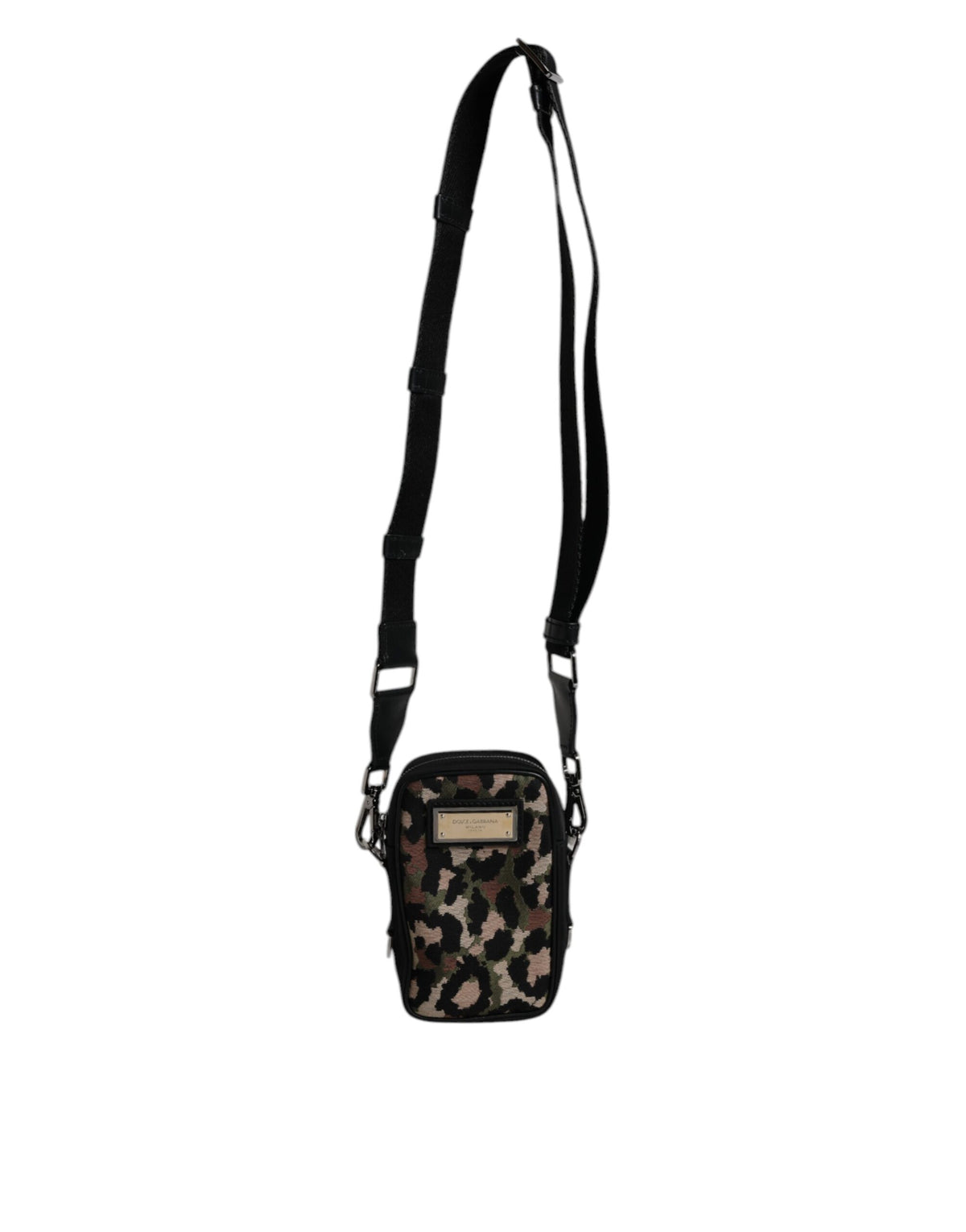 Multicolor Leopard Jacquard Logo Plaque Neck Strap Bag