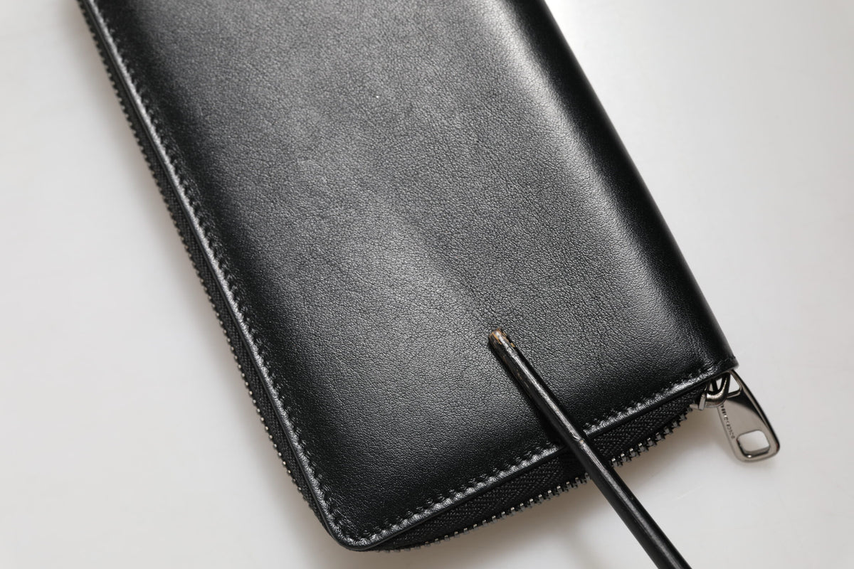 Black Leather DG Plaque Zip Around Continental Wallet