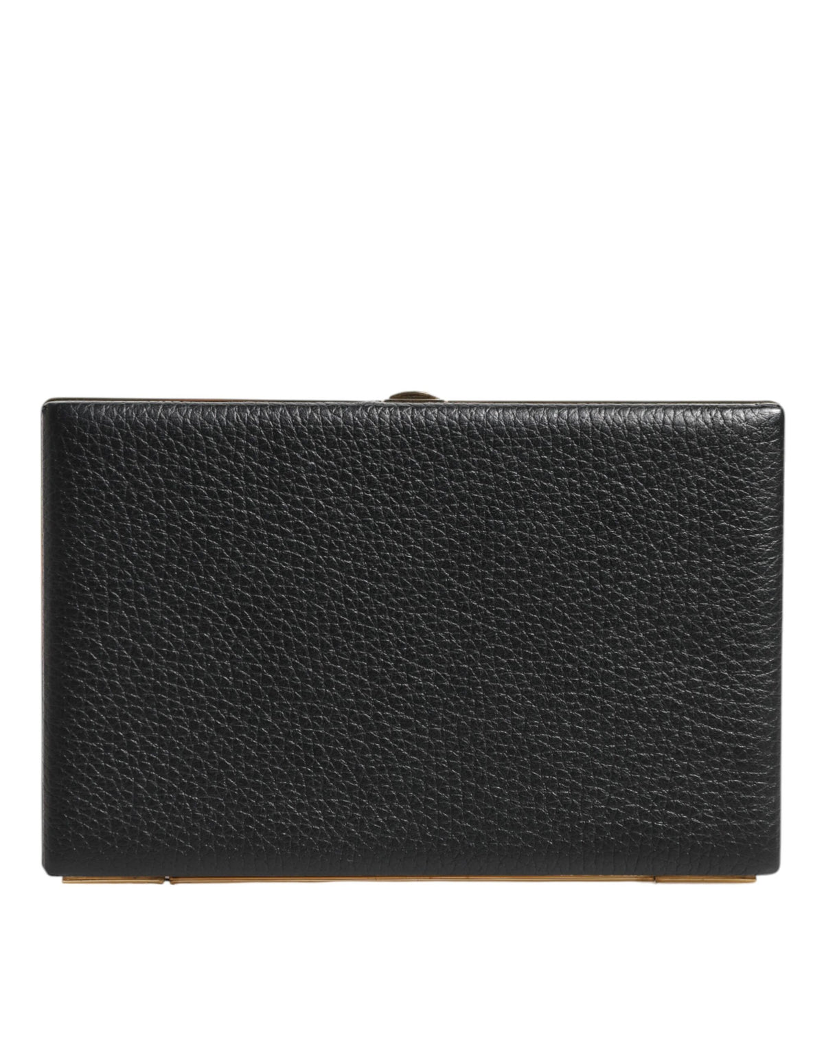 Black Leather Gold Frame Clutch Evening Party Purse Bag