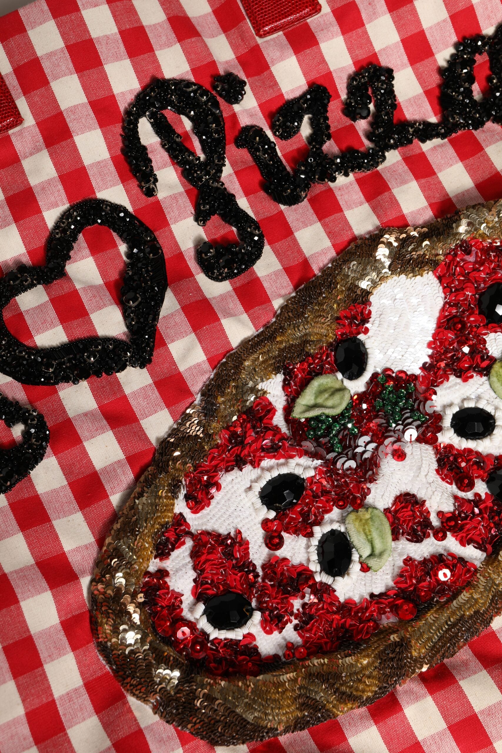 Red I Love Pizza Rhinestone Embellished Tote Bag