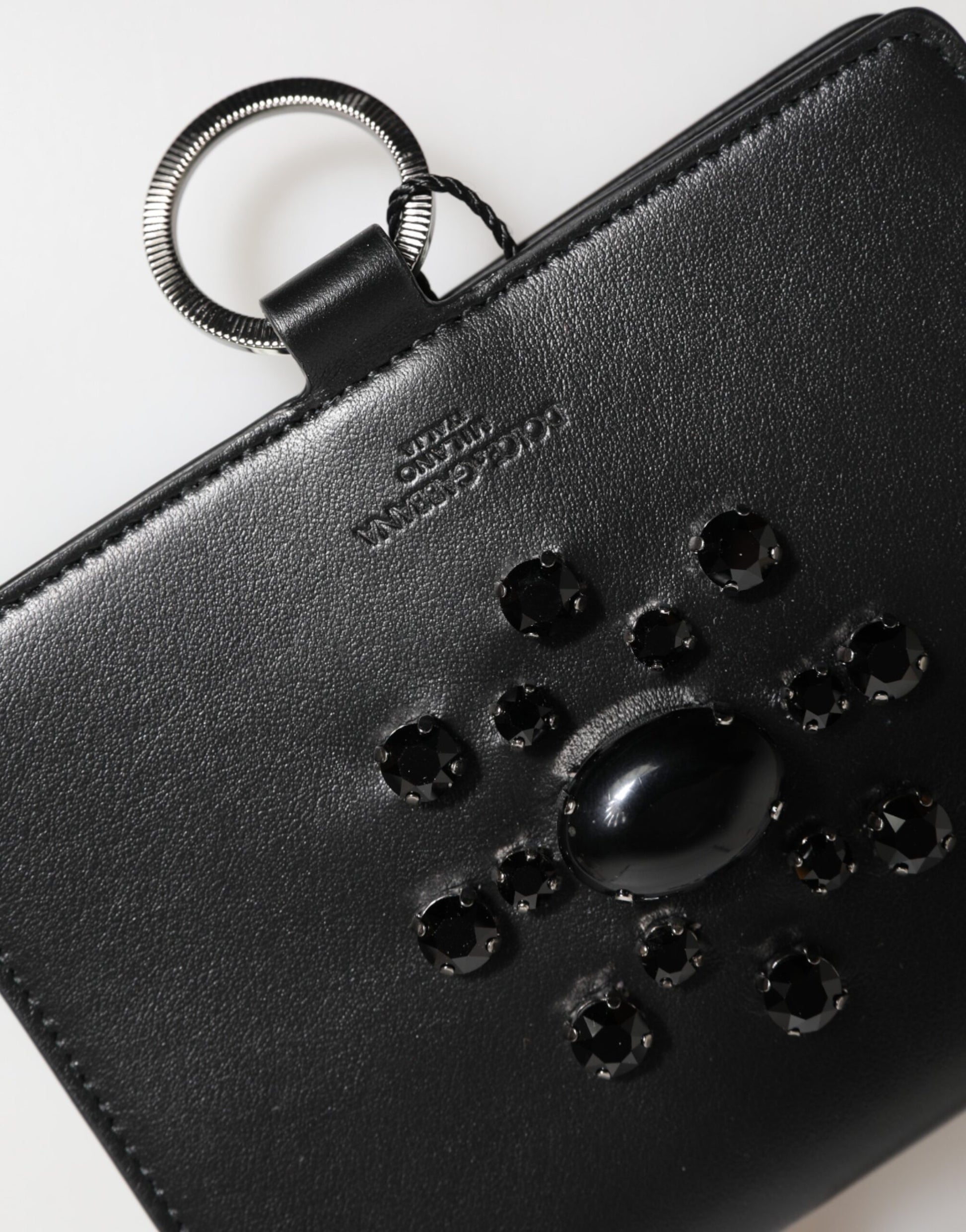 Black Leather Crystal Embellished Card Holder Wallet