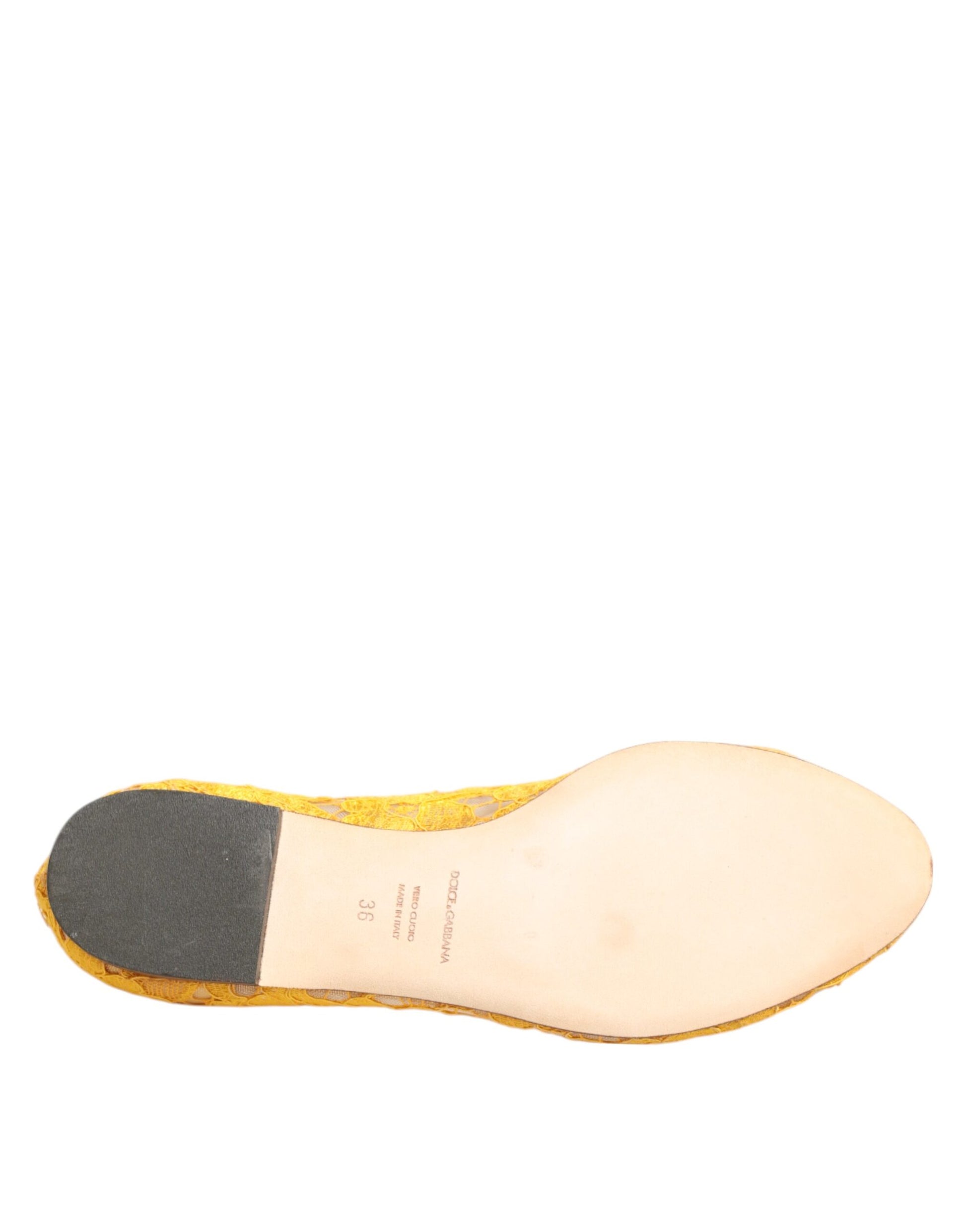 Yellow Taormina Lace Crystals Flats Shoes