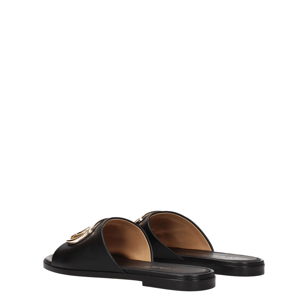 Black Leather Slippers
