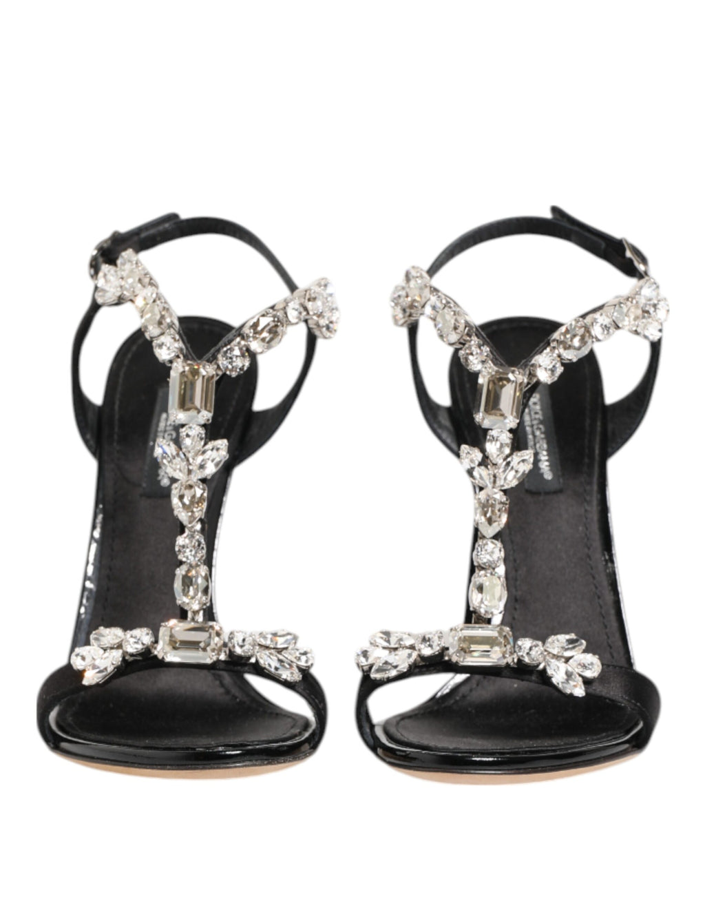 Sandales à talons hauts Keira ornées de cristaux, noires.