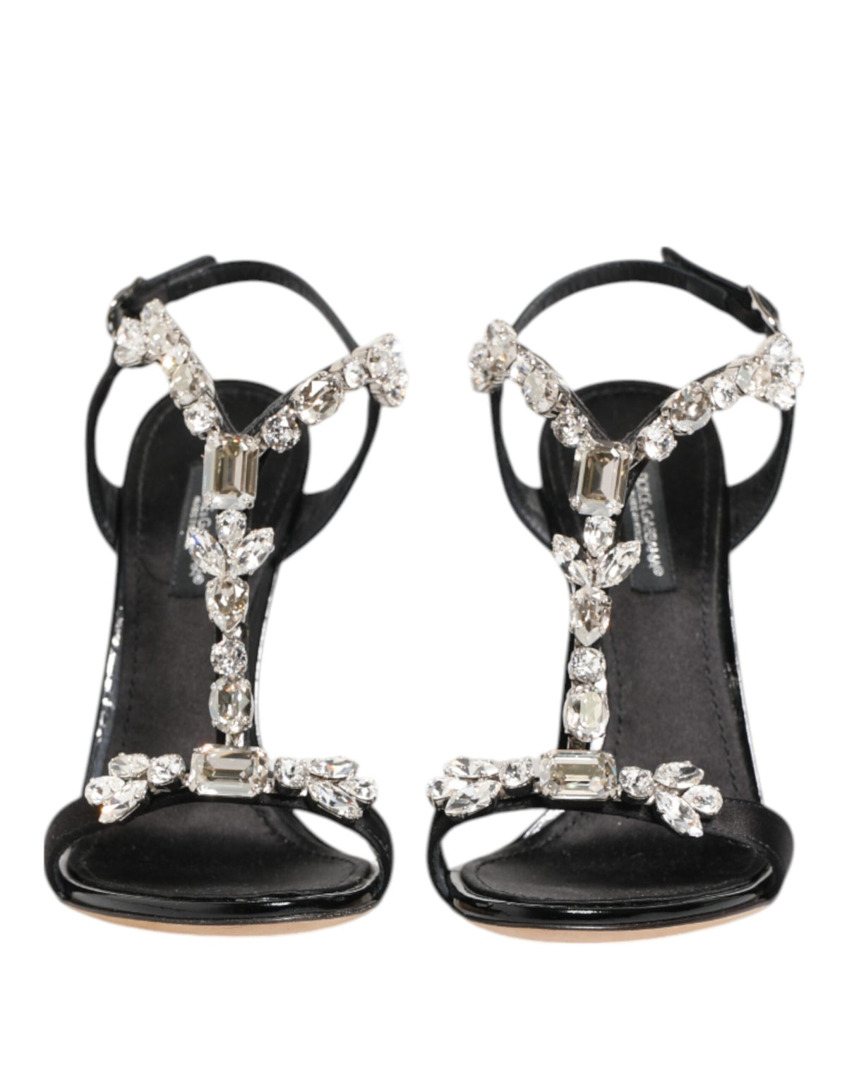 Sandales à talons hauts Keira ornées de cristaux, noires.